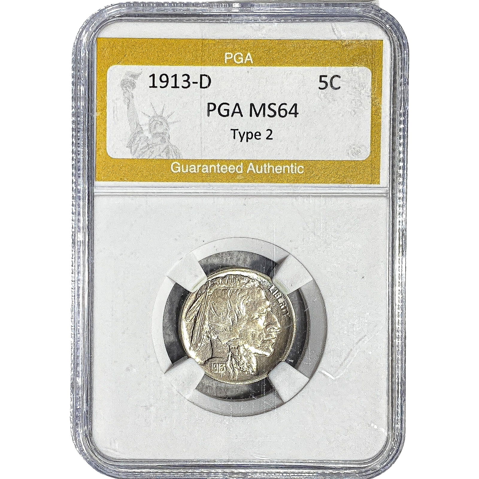 1913-D Buffalo Nickel PGA MS64 Type 2: 1913-D Buffalo Nickel PGA MS64 Type 2