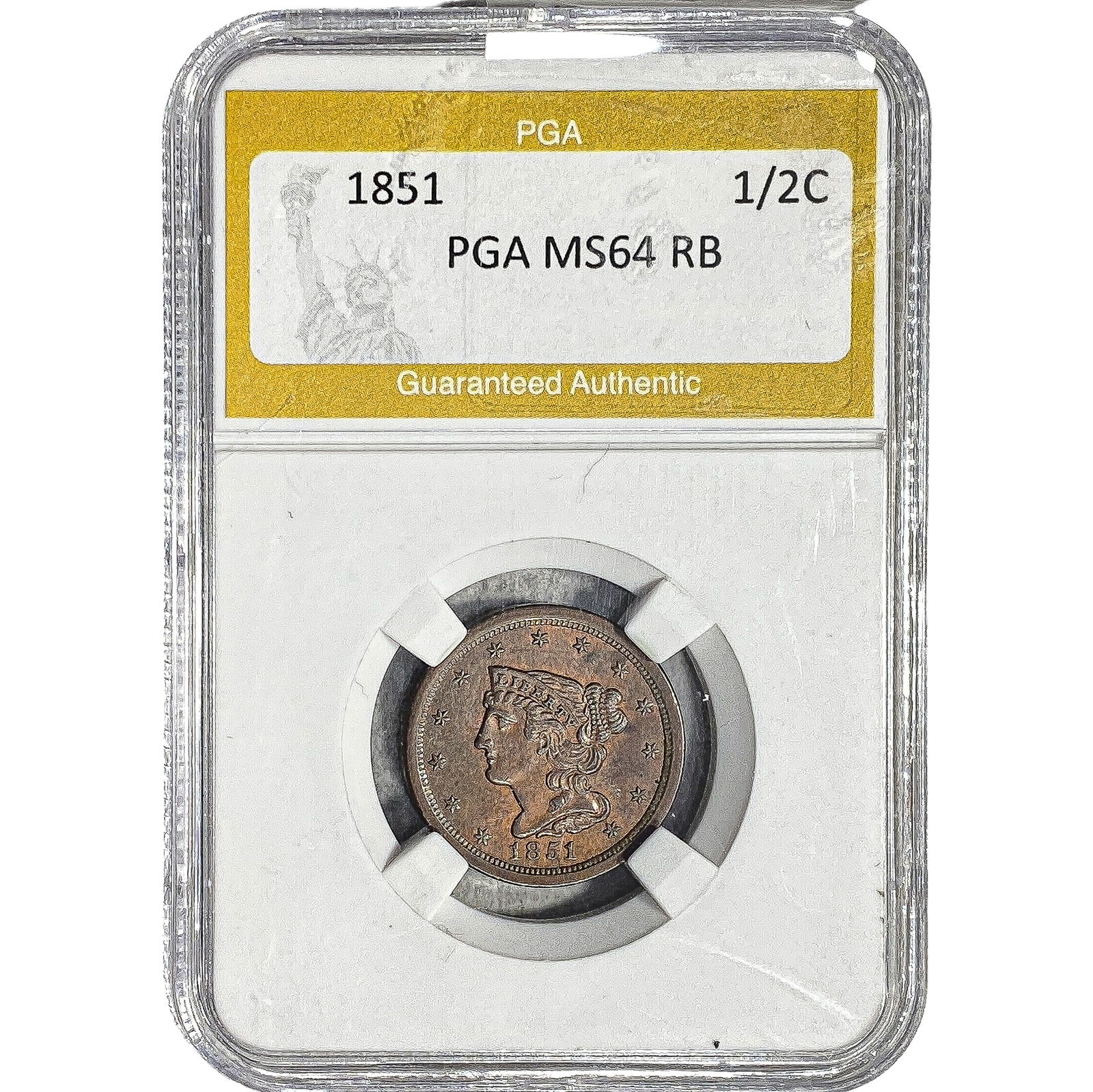 1851 Braided Hair Half Cent PGA MS64 RB: 1851 Braided Hair Half Cent PGA MS64 RB