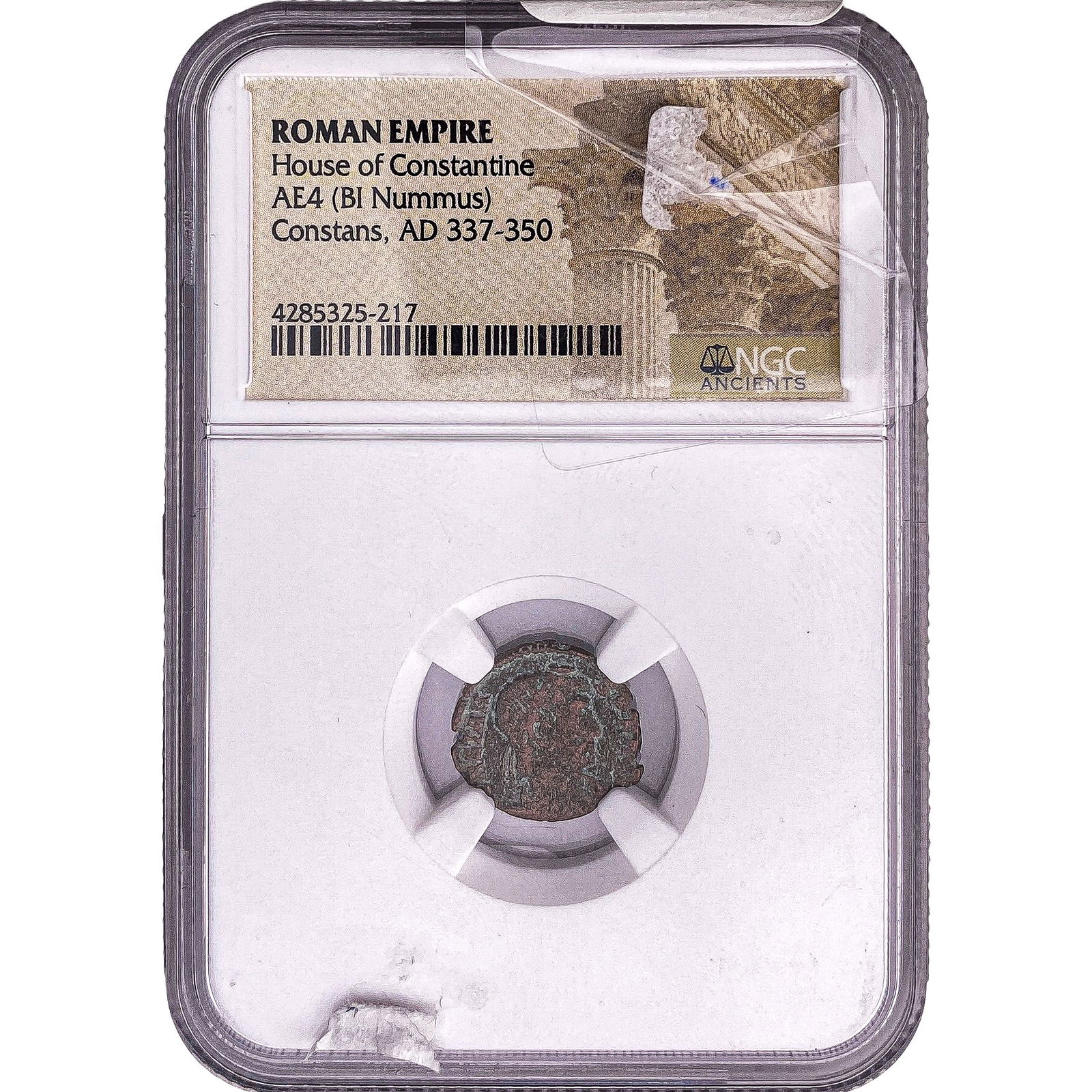 Roman Empire Constans 337-50 AD Bronze AE4 Nummus NGC Genuine: Roman Empire Constans 337-50 AD Bronze AE4 Nummus NGC Genuine