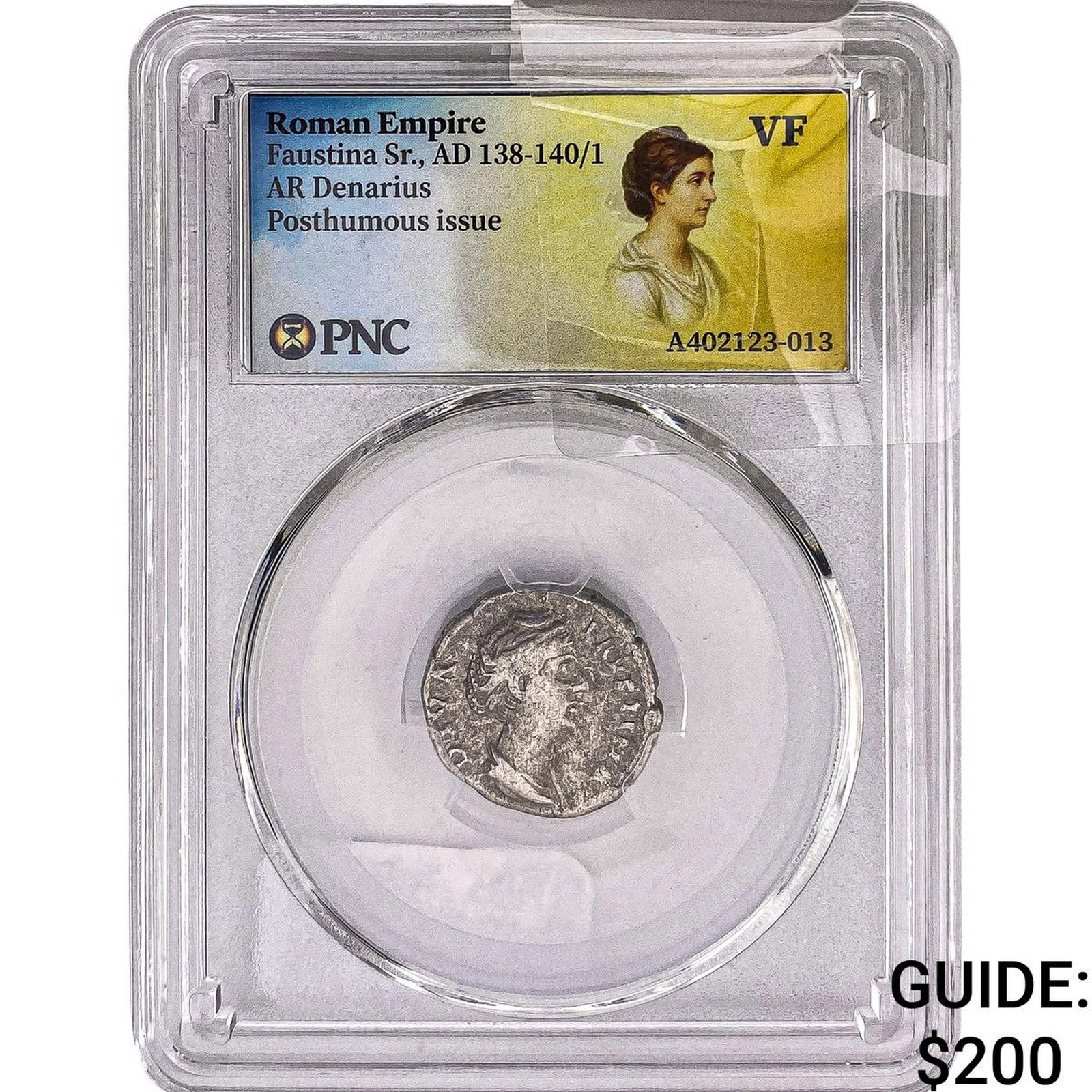 Roman Empire Faustina Sr. 138-141 AD Silver Denarius PNC VF: Roman Empire Faustina Sr. 138-141 AD Silver Denarius PNC VF
