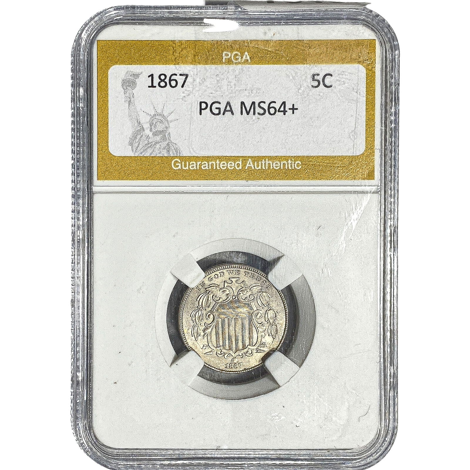 1867 Shield Nickel PGA MS64+: 1867 Shield Nickel PGA MS64+
