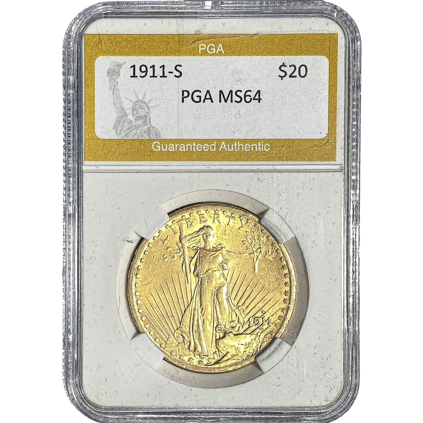1911-S $20 Gold Double Eagle PGA MS64: 1911-S $20 Gold Double Eagle PGA MS64