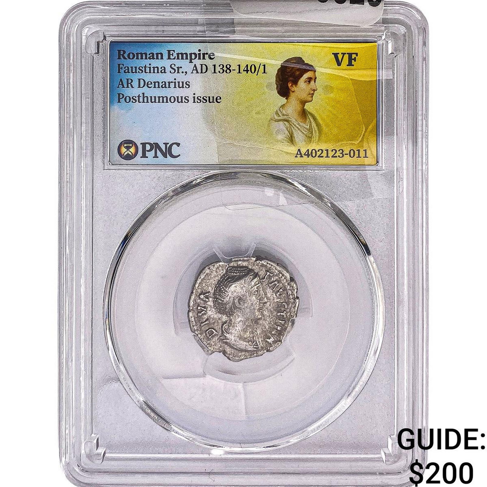 Roman Empire Faustina Sr. 138-141 AD Silver Denarius PNC VF: Roman Empire Faustina Sr. 138-141 AD Silver Denarius PNC VF