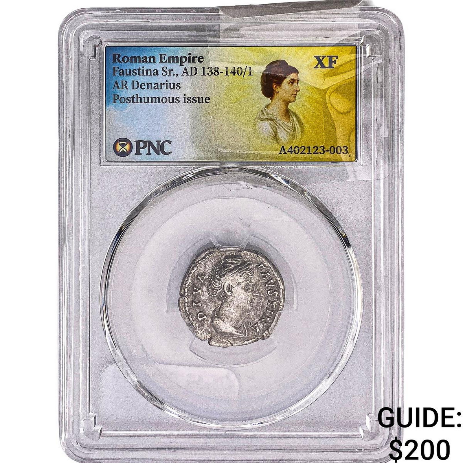 Roman Empire Faustina Sr. 138-141 AD Silver Denarius PNC XF: Roman Empire Faustina Sr. 138-141 AD Silver Denarius PNC XF