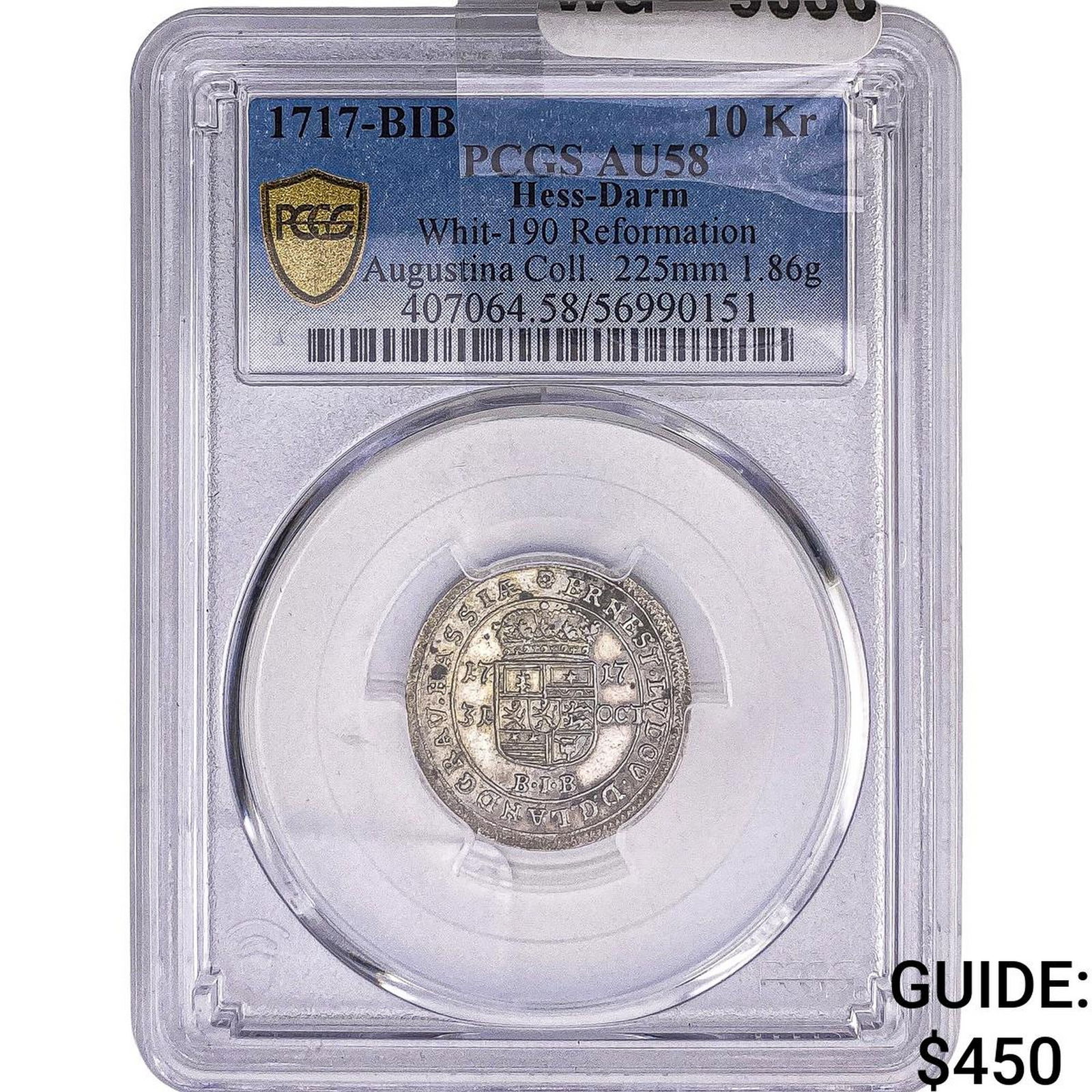 1717-BIB Hess-Darm Silver 10 Kreuzer PCGS AU58: 1717-BIB Hess-Darm Silver 10 Kreuzer PCGS AU58