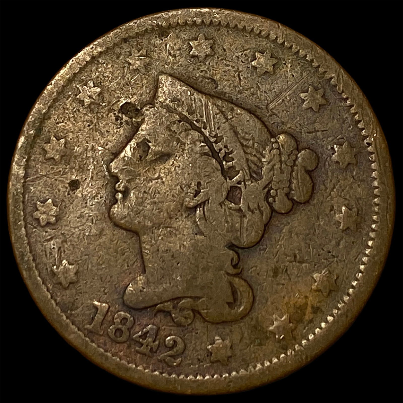 1842 Braided Hair Large Cent NICELY CIRCULATED (1 of 2)