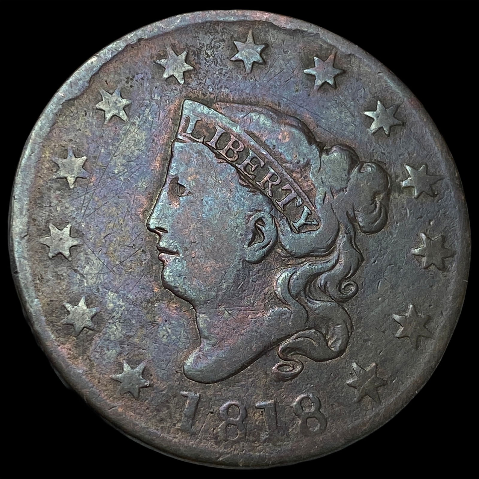 1818 Large Cent (Coronet Head) LIGHTLY CIRCULATED: 1818 Large Cent (Coronet Head) LIGHTLY CIRCULATED
