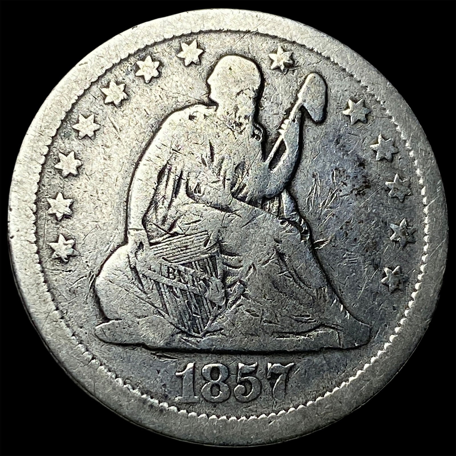 1857 Silver Seated Liberty Quarter NICELY CIRCULATED: 1857 Silver Seated Liberty Quarter NICELY CIRCULATED