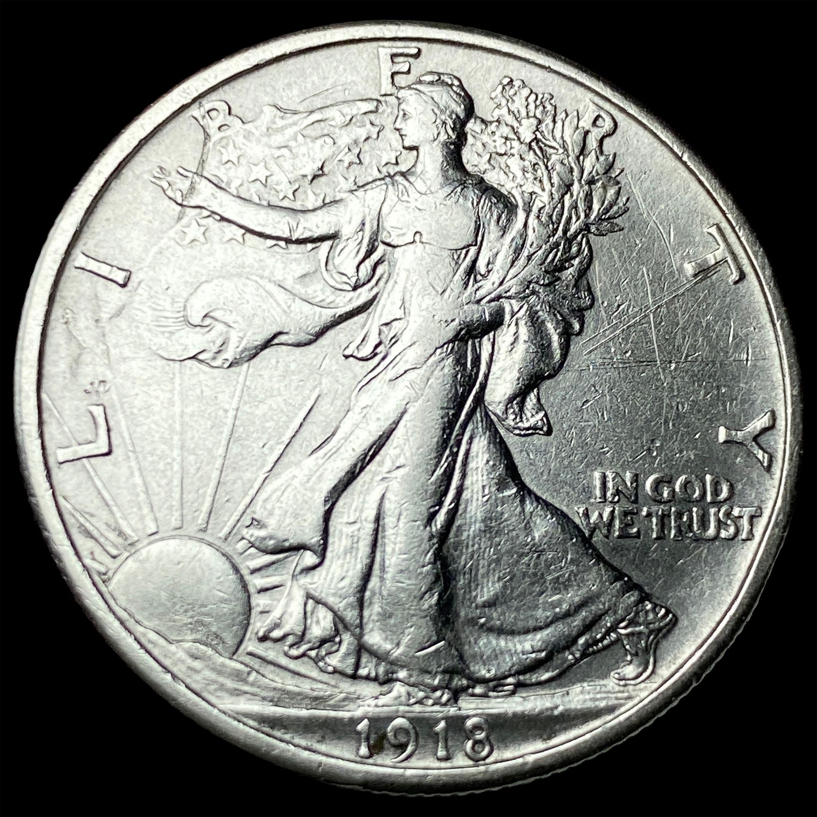 1918-S Silver Walking Liberty Half Dollar CLOSELY UNCIRCULATED: 1918-S Silver Walking Liberty Half Dollar CLOSELY UNCIRCULATED