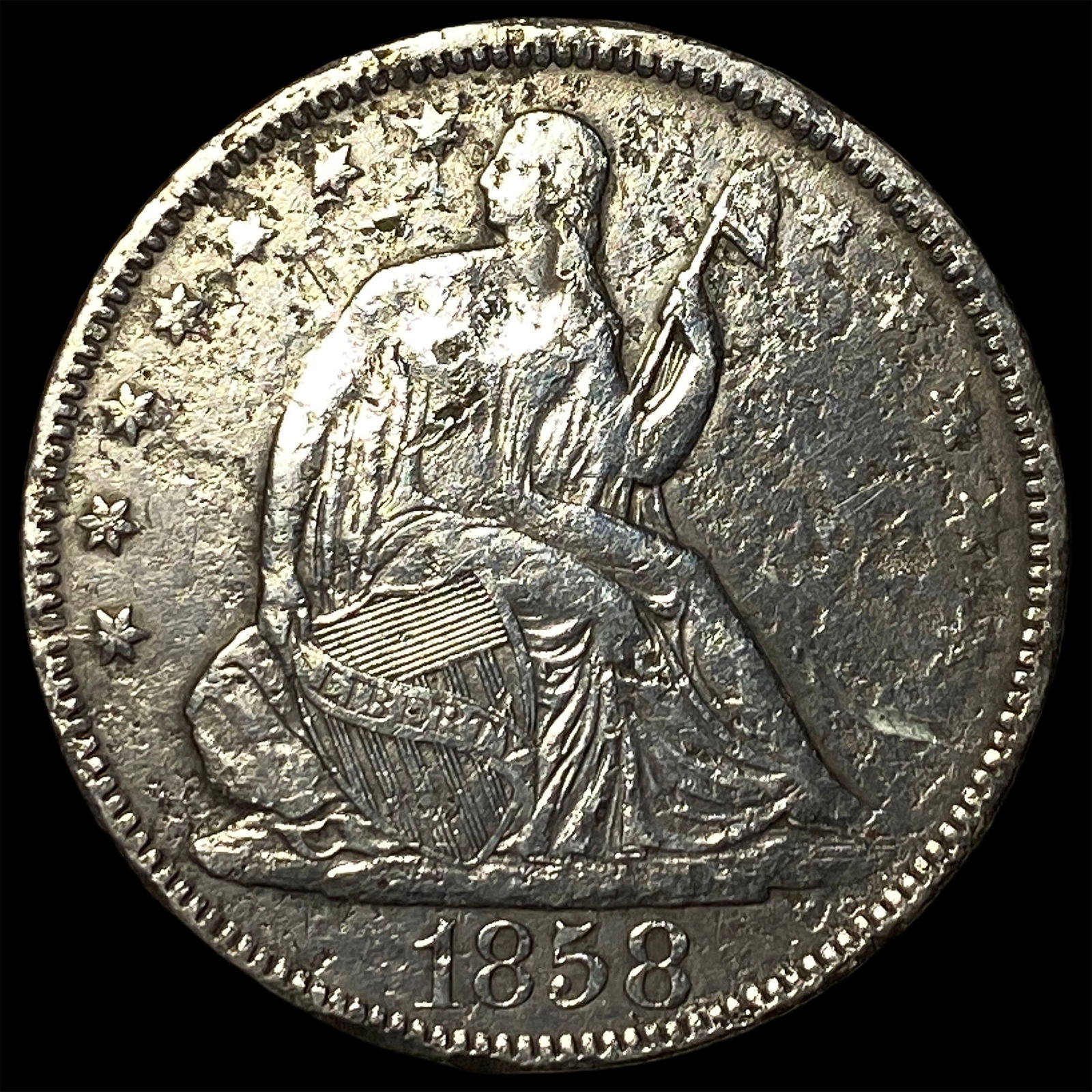 1858 Silver Half Dollar (Seated Liberty) NICELY CIRCULATED (1 of 2)