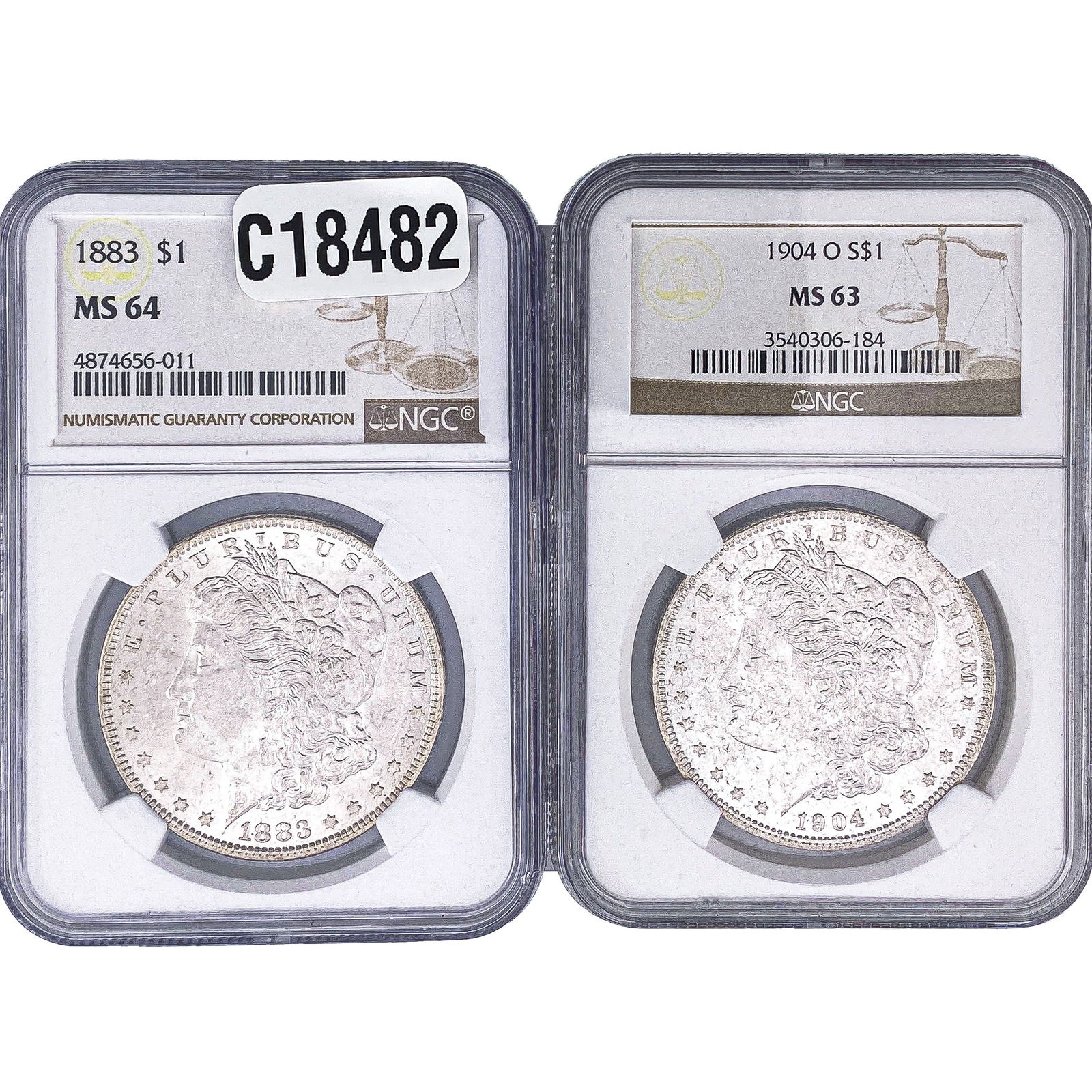 [2 Coins] 1883-1904 Morgan Silver Dollar NGC MS63-64 (1 of 2)