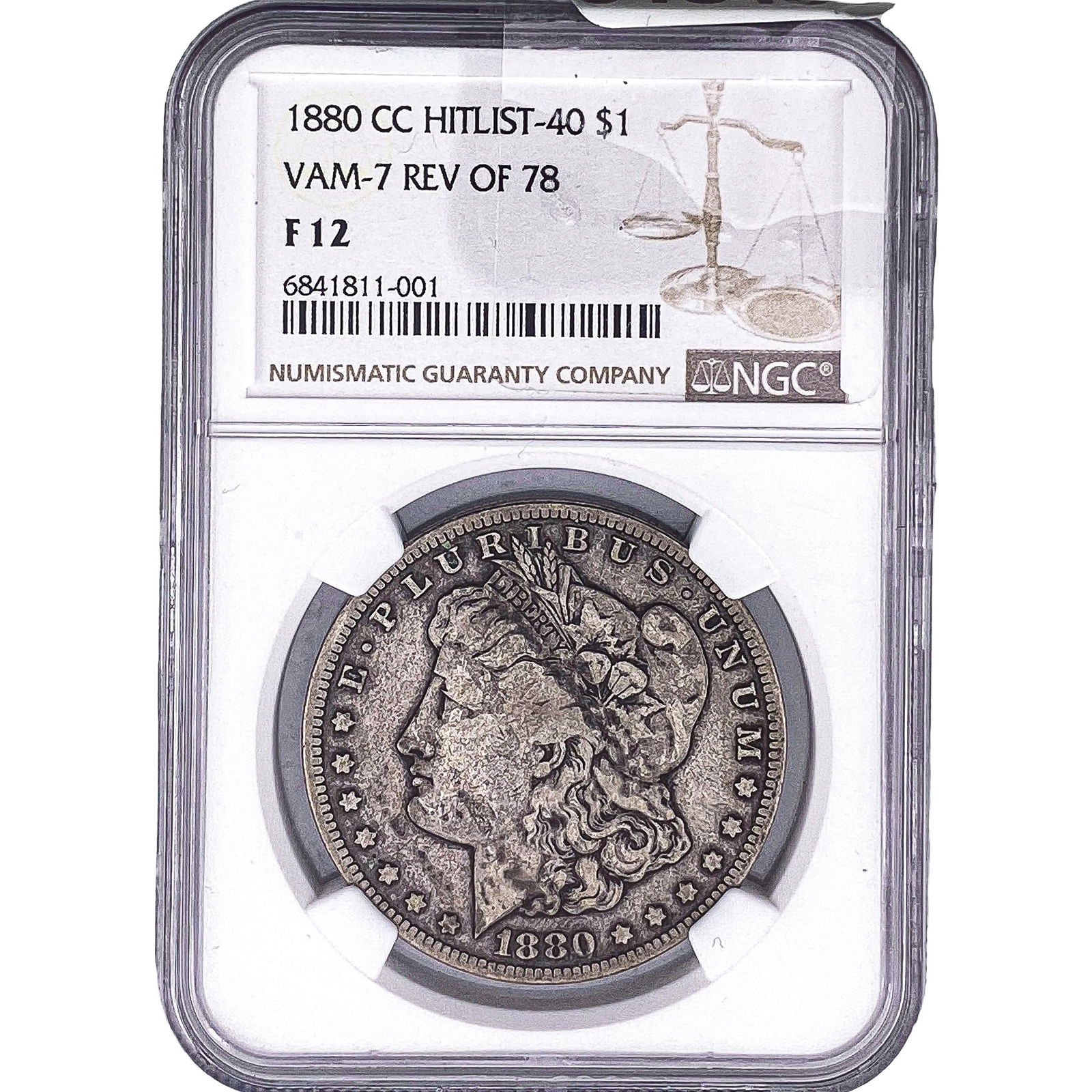 1880-CC Morgan Silver Dollar NGC F12: 1880-CC Morgan Silver Dollar NGC F12