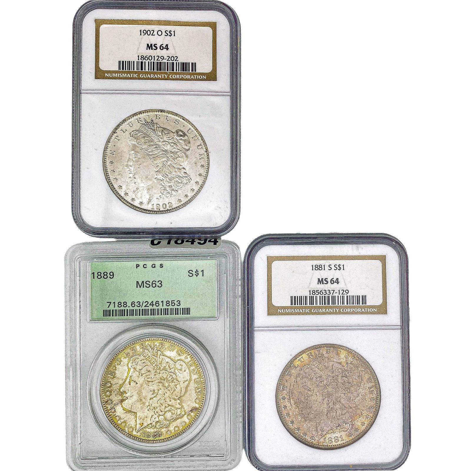 [3 Coins] 1881-1902 Morgan Silver Dollar NGC/PCGS MS63-64 (1 of 2)