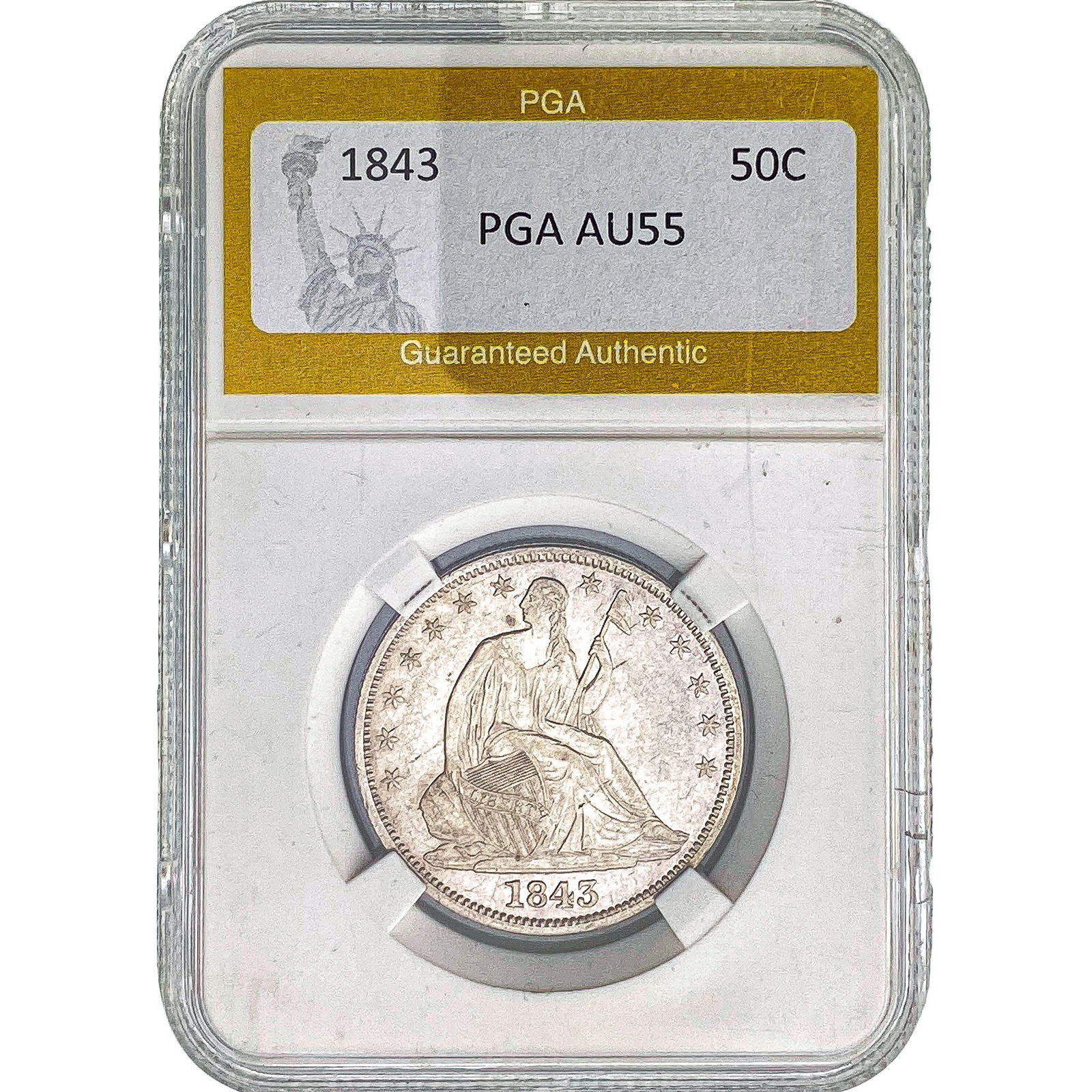 1843 Seated Liberty Half Dollar PGA AU55 (1 of 2)