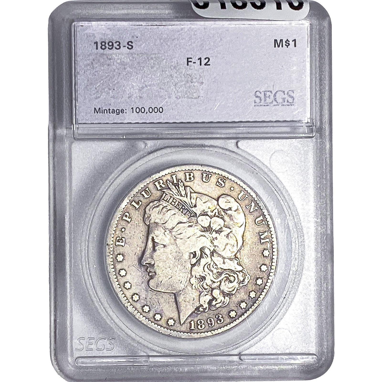 1893-S Morgan Silver Dollar SEGS F12: 1893-S Morgan Silver Dollar SEGS F12