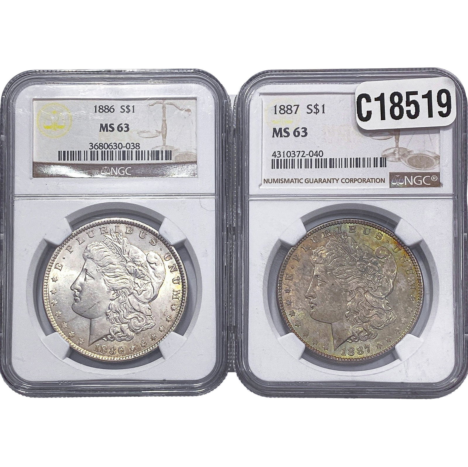[2 Coins] 1886-1887 Morgan Silver Dollar NGC MS63 (1 of 2)
