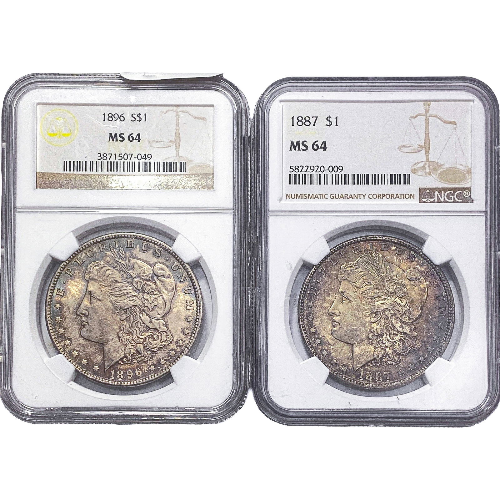 [2 Coins] 1887-1896 Morgan Silver Dollar NGC MS64 (1 of 2)