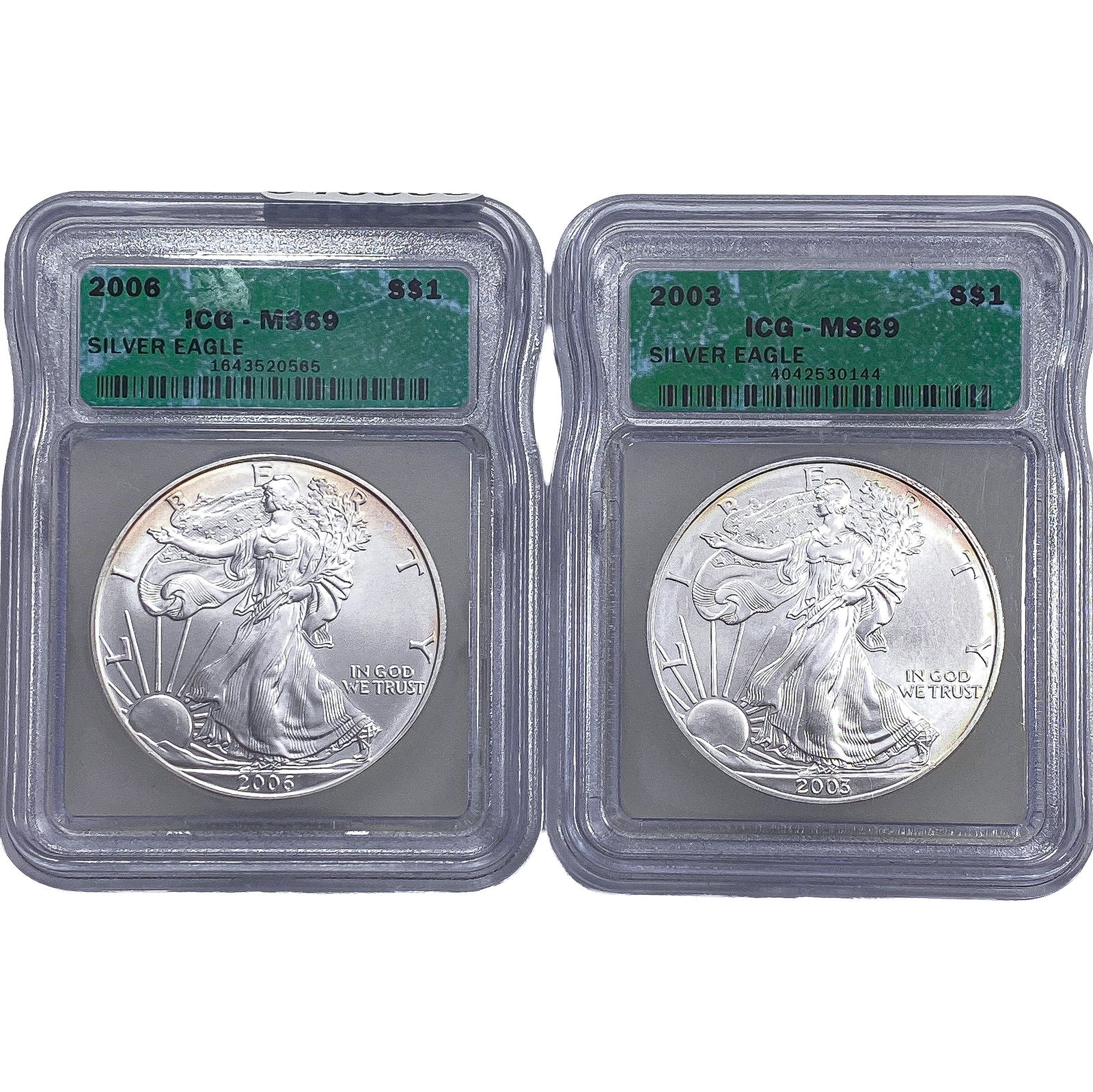 [2 Coins] 2003-2006 Silver Eagle ICG MS69: [2 Coins] 2003-2006 Silver Eagle ICG MS69