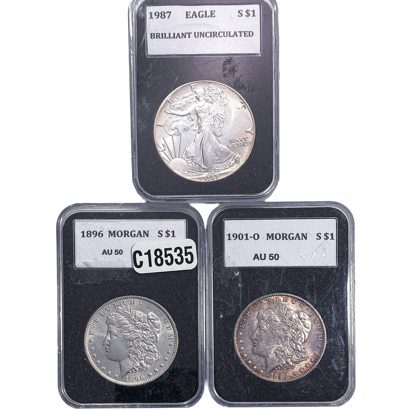 [3 Coins] 1896-1987 Morgan $1S $ Silver Eagle AU50 (1 of 2)
