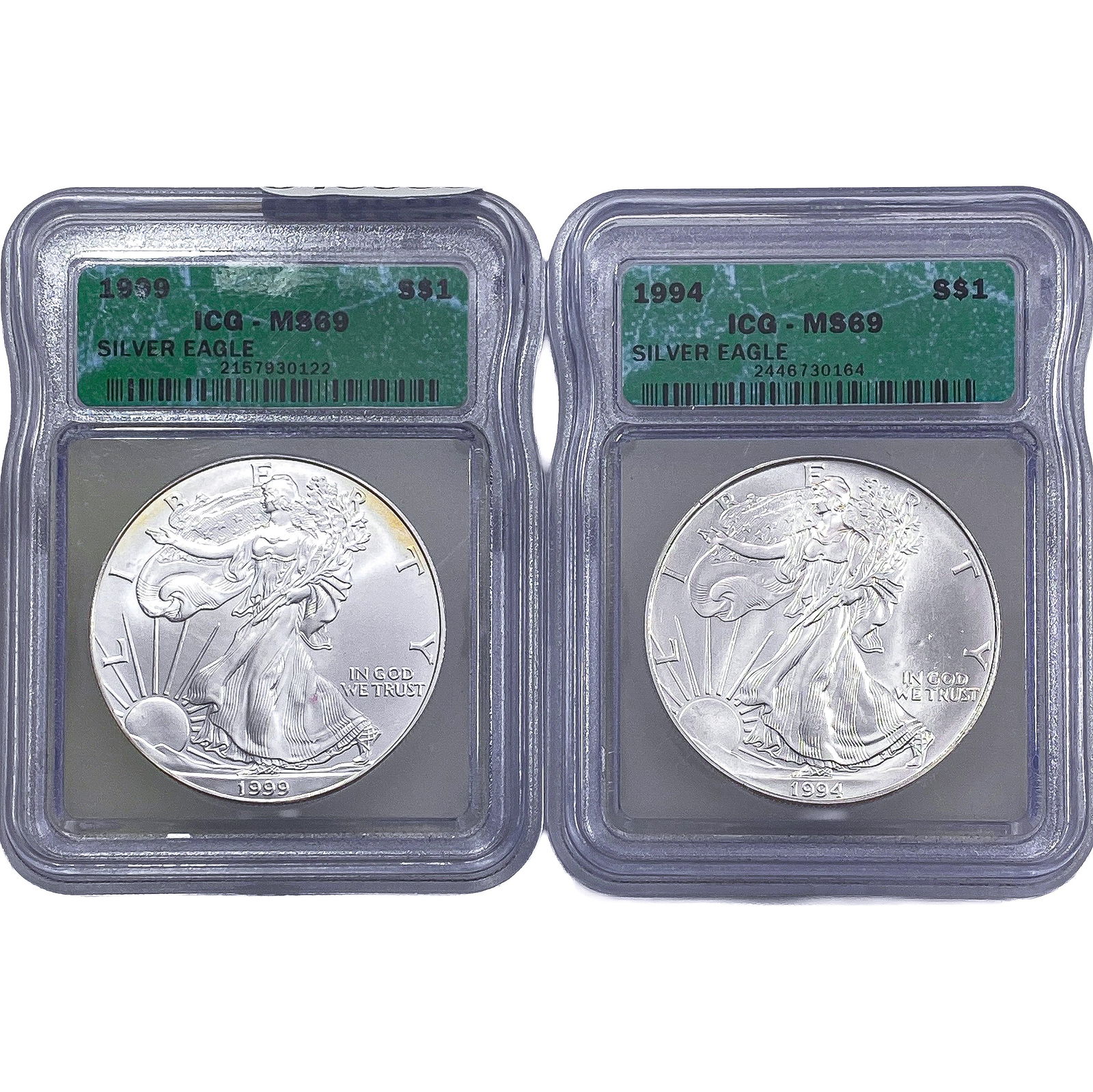 [2 Coins] 1994-1999 Silver Eagle ICG MS69 (1 of 2)