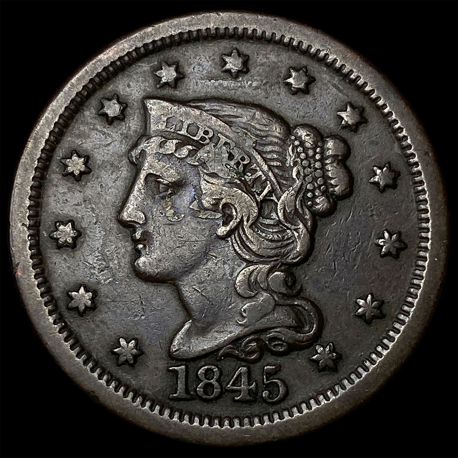 1845 Braided Hair Large Cent NEARLY UNCIRCULATED: 1845 Braided Hair Large Cent NEARLY UNCIRCULATED