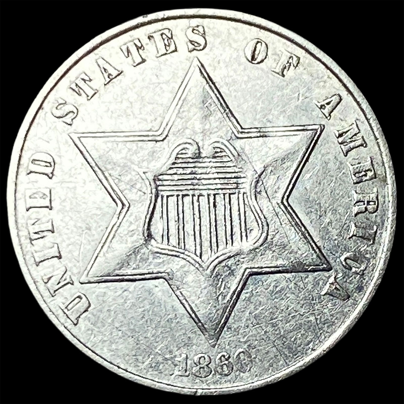 1866 Nickel Three-Cent Piece CLOSELY UNCIRCULATED: 1866 Nickel Three-Cent Piece CLOSELY UNCIRCULATED