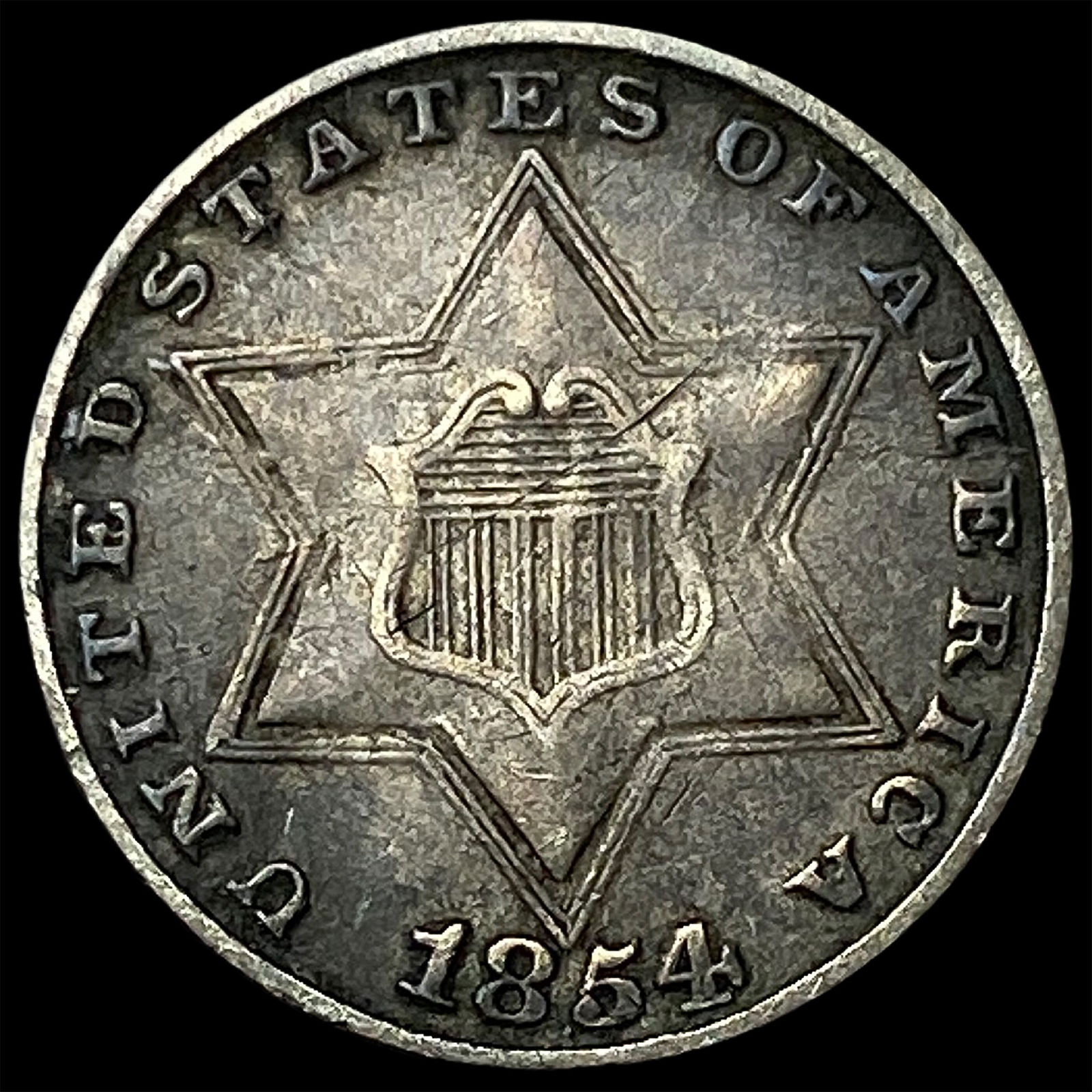 1854 Silver Three-Cent Piece NEARLY UNCIRCULATED (1 of 2)