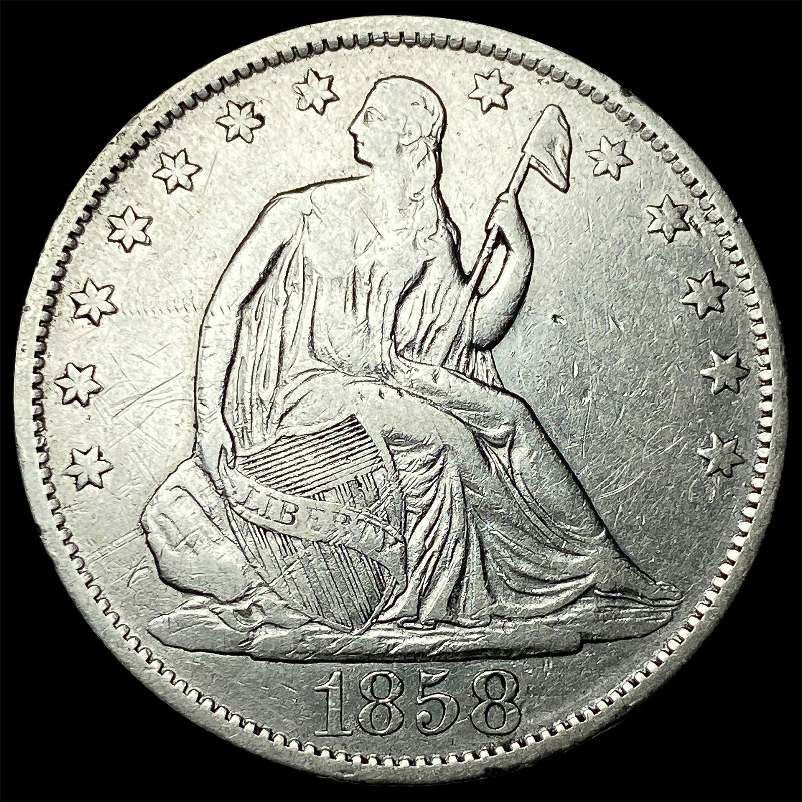 1858-O Silver Half Dollar ABOUT UNCIRCULATED: 1858-O Silver Half Dollar ABOUT UNCIRCULATED