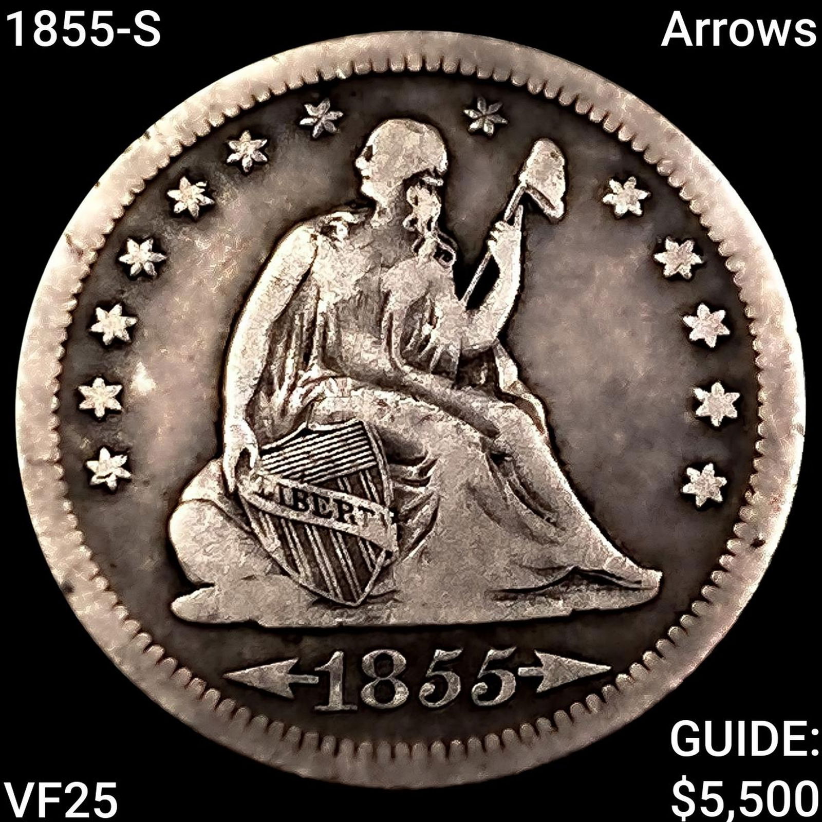 1855-S Arrows Seated Liberty Quarter LIGHTLY CIRCULATED (1 of 2)