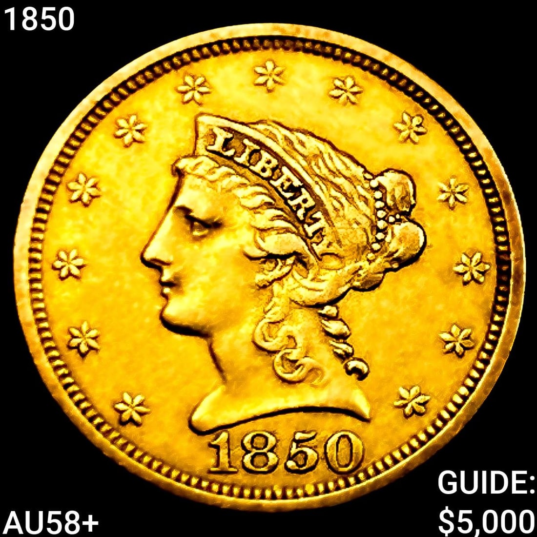 1850 $2.50 Gold Quarter Eagle CHOICE AU+ (1 of 2)
