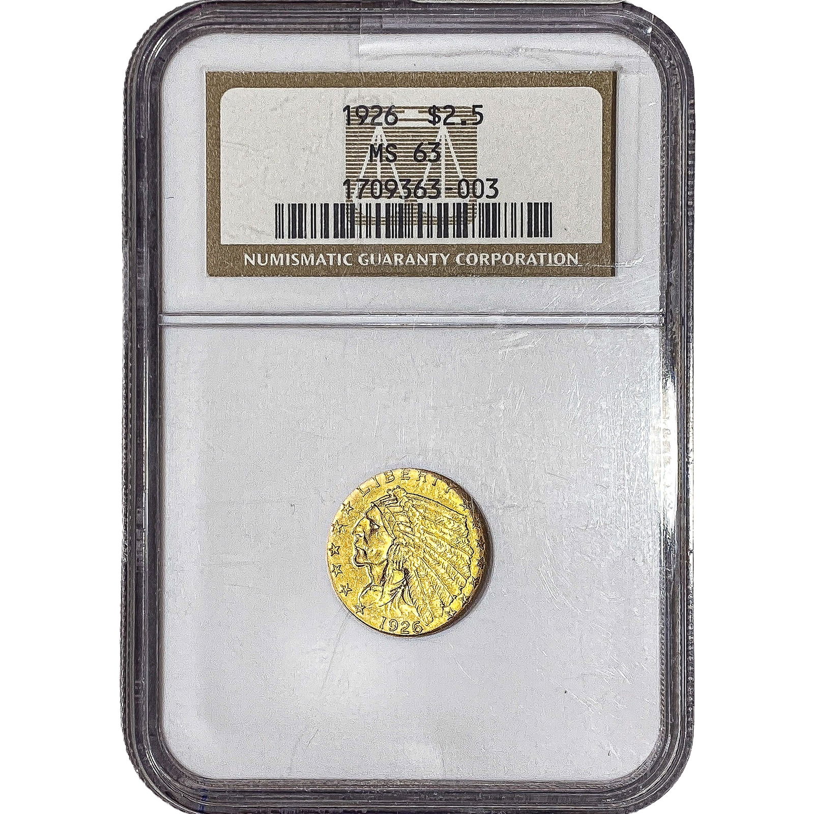 1926 $2.50 Gold Quarter Eagle NGC MS63: 1926 $2.50 Gold Quarter Eagle NGC MS63