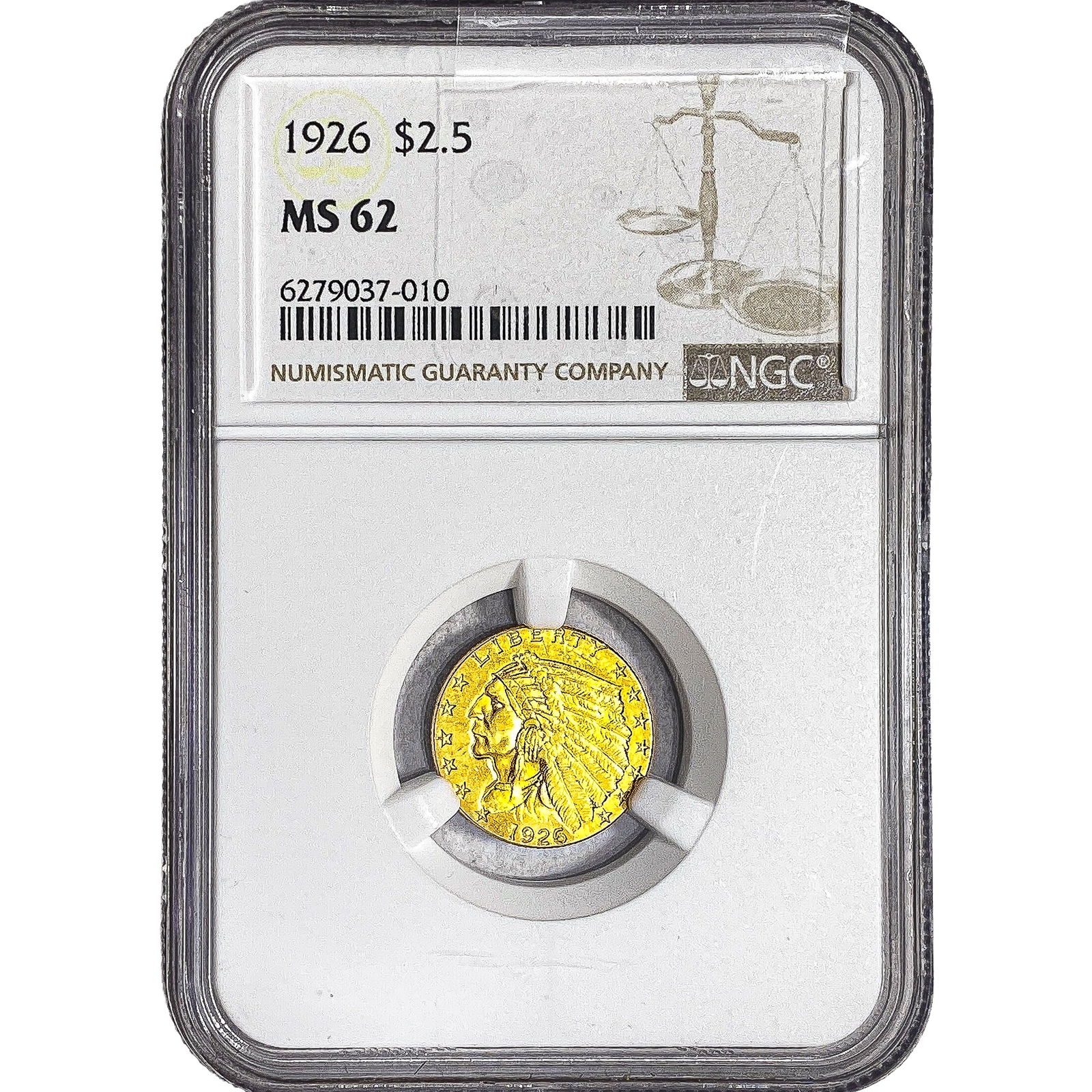 1926 $2.50 Gold Quarter Eagle NGC MS62: 1926 $2.50 Gold Quarter Eagle NGC MS62