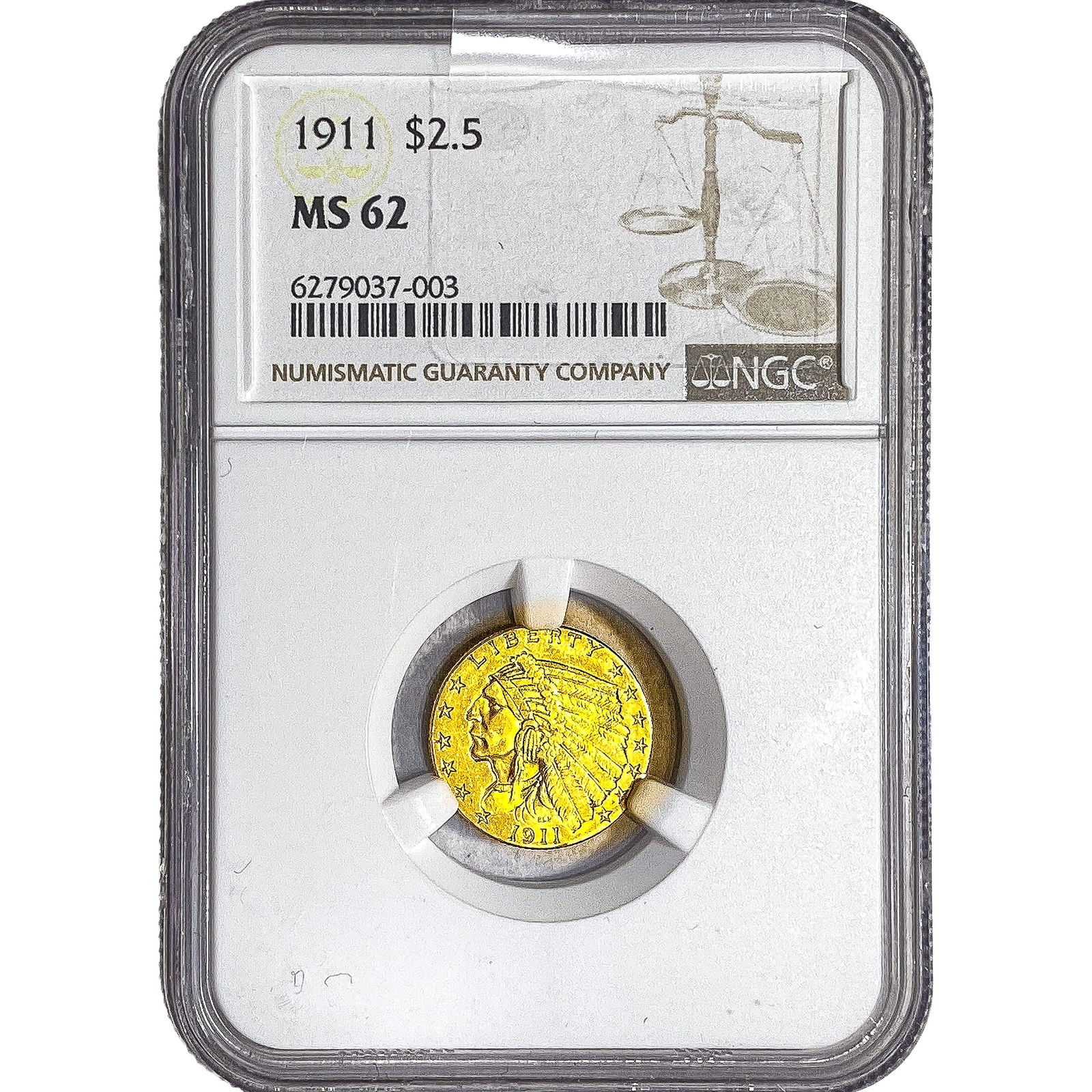 1911 $2.50 Gold Quarter Eagle NGC MS62: 1911 $2.50 Gold Quarter Eagle NGC MS62