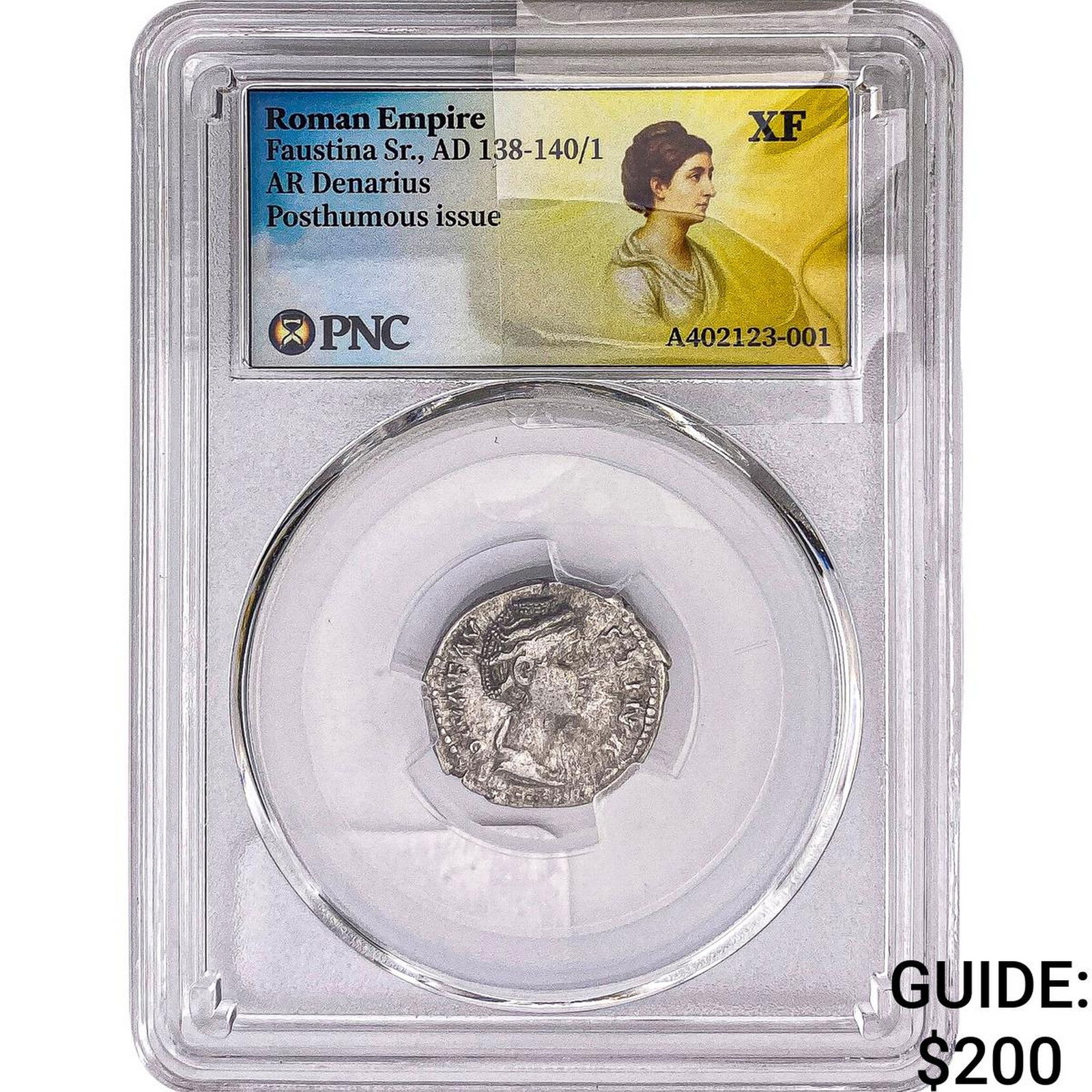 Roman Empire Faustina Sr. 138-141 AD Silver Denarius PNC XF: Roman Empire Faustina Sr. 138-141 AD Silver Denarius PNC XF