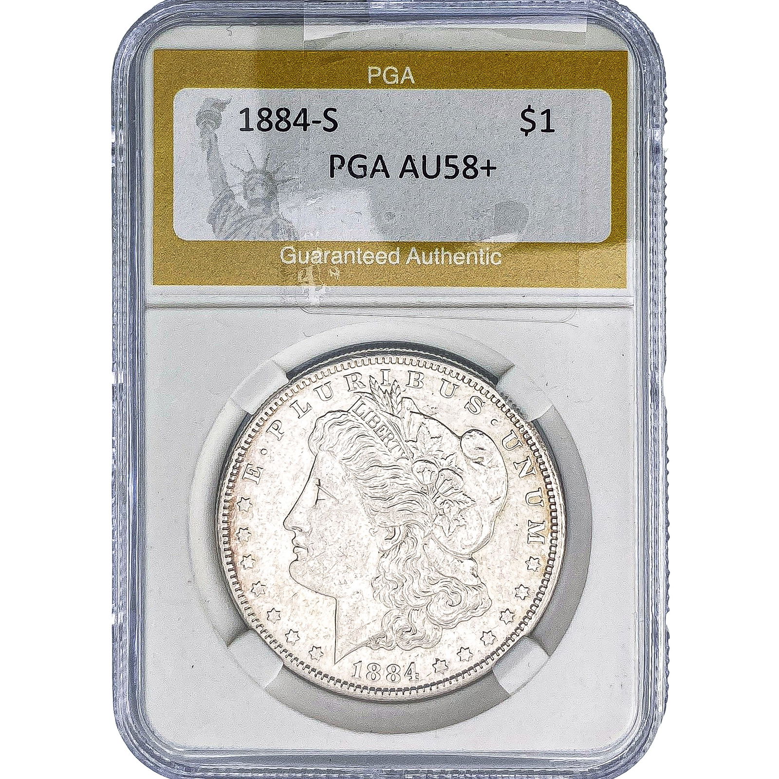 1884-S Morgan Silver Dollar PGA AU58+: 1884-S Morgan Silver Dollar PGA AU58+