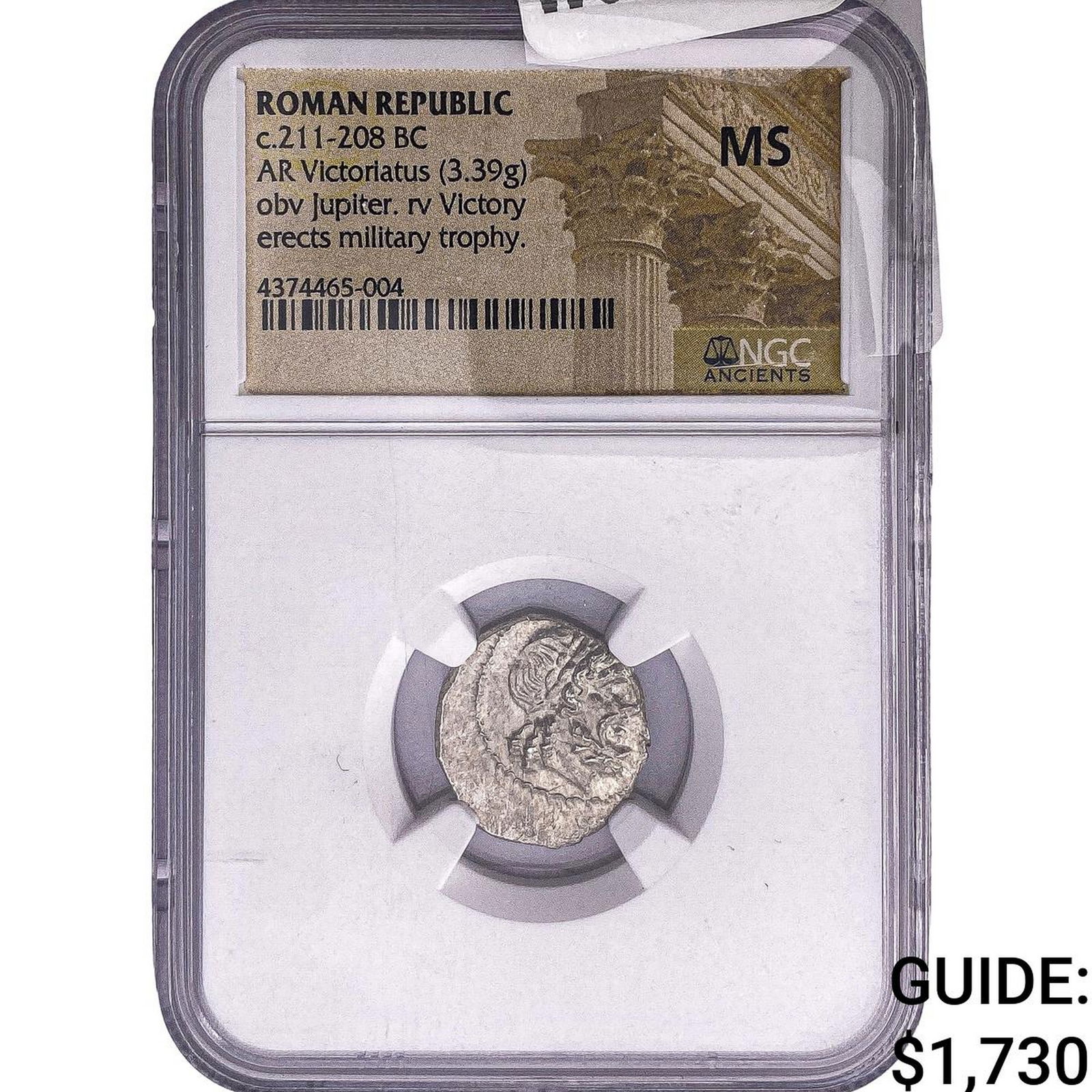 Roman Republic 211-208 BC Silver Victoriatus NGC MS: Roman Republic 211-208 BC Silver Victoriatus NGC MS