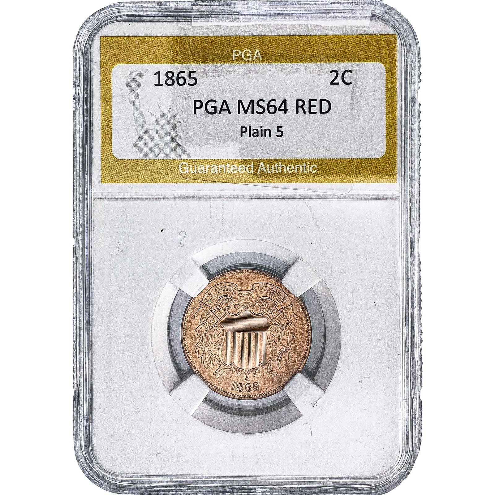 1865 Two Cent Piece PGA MS64 RED Plain 5: 1865 Two Cent Piece PGA MS64 RED Plain 5
