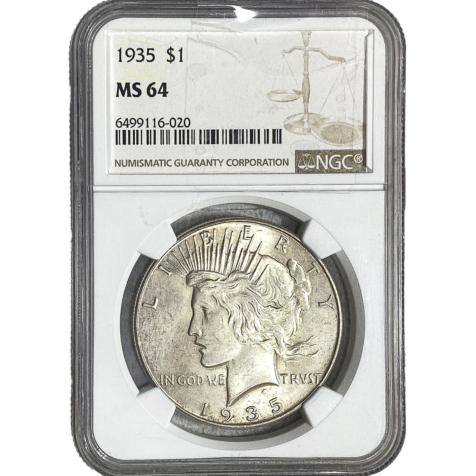 1935 Silver Peace Dollar NGC MS64: 1935 Silver Peace Dollar NGC MS64
