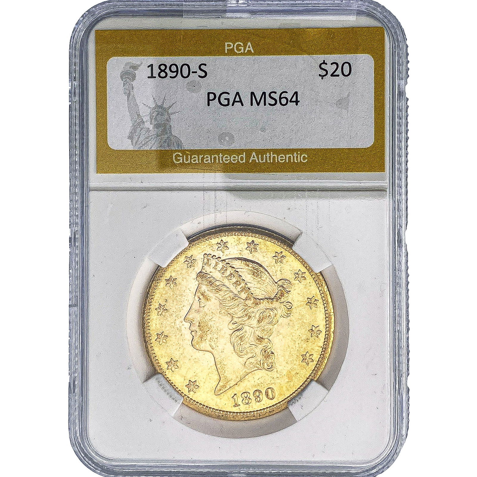 1890-S $20 Gold Double Eagle PGA MS64: 1890-S $20 Gold Double Eagle PGA MS64