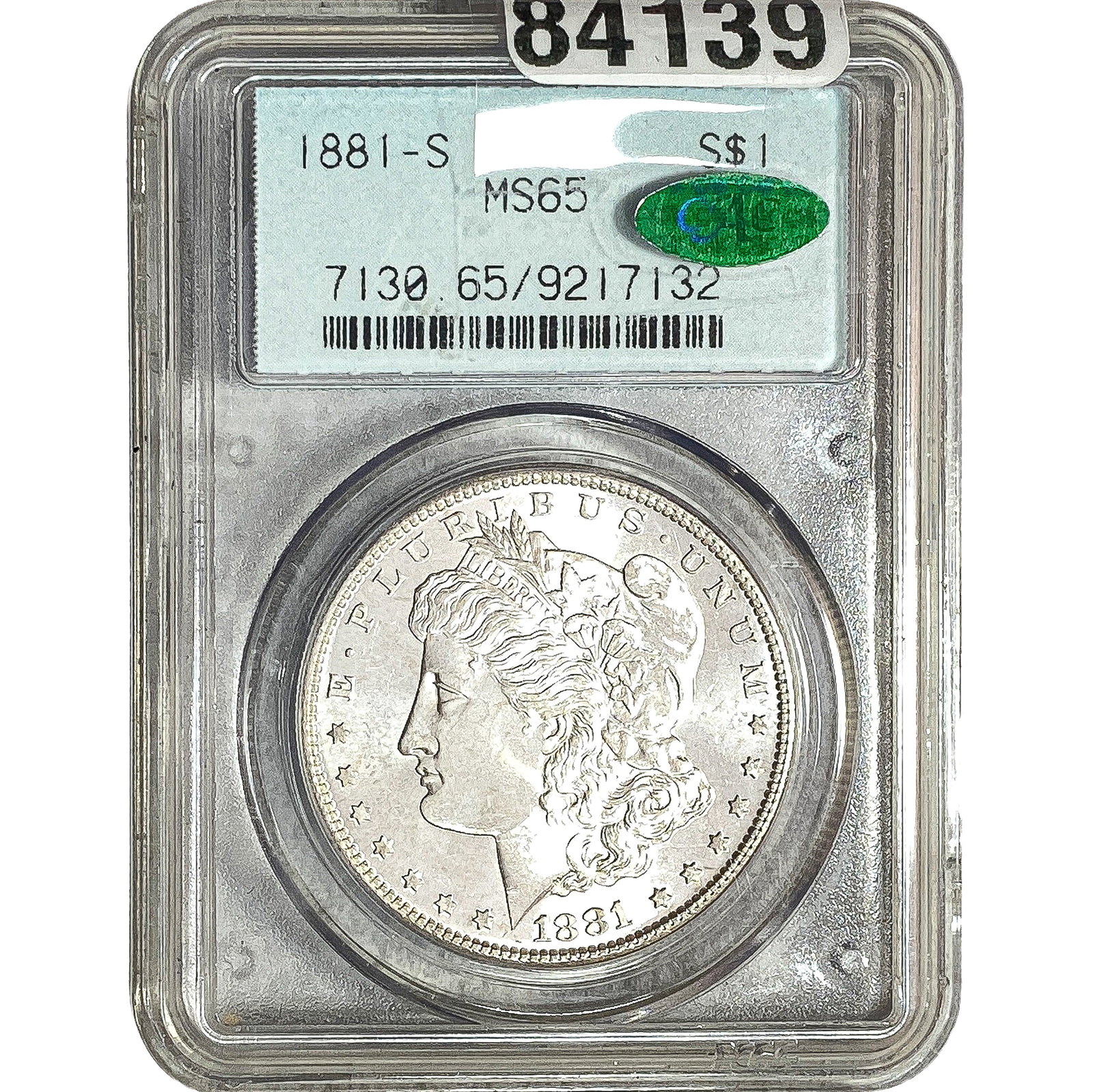 1881-S CAC Morgan Silver Dollar PCGS MS65: 1881-S CAC Morgan Silver Dollar PCGS MS65