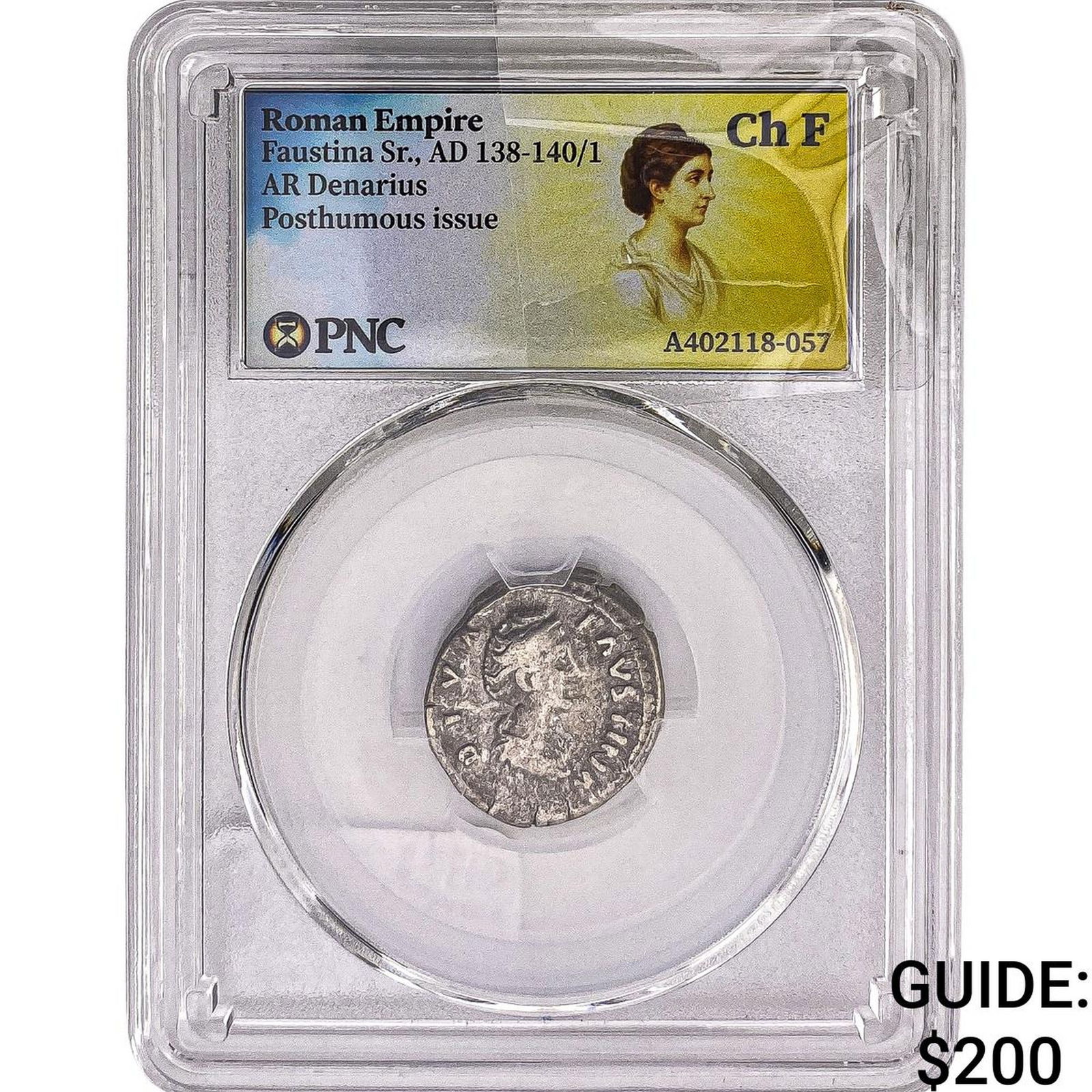 Roman Empire Faustina Sr. 138-141 AD Silver Denarius PNC Ch F: Roman Empire Faustina Sr. 138-141 AD Silver Denarius PNC Ch F