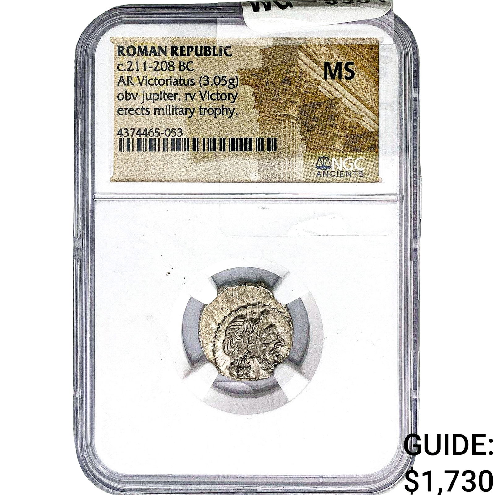 Roman Republic 211-208 BC Silver Victoriatus NGC MS: Roman Republic 211-208 BC Silver Victoriatus NGC MS
