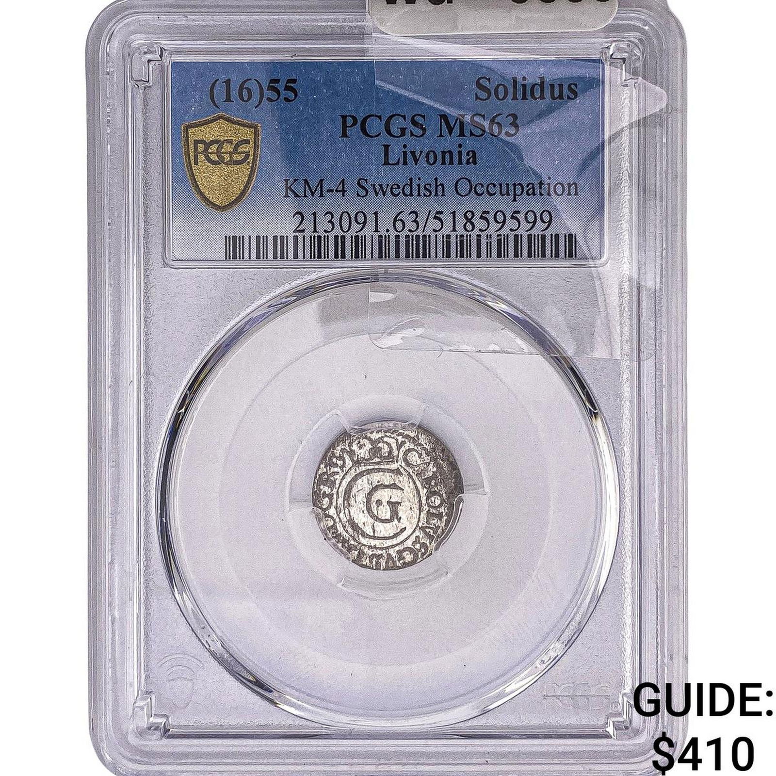 1655 Livonia Silver Solidus PCGS MS63: 1655 Livonia Silver Solidus PCGS MS63