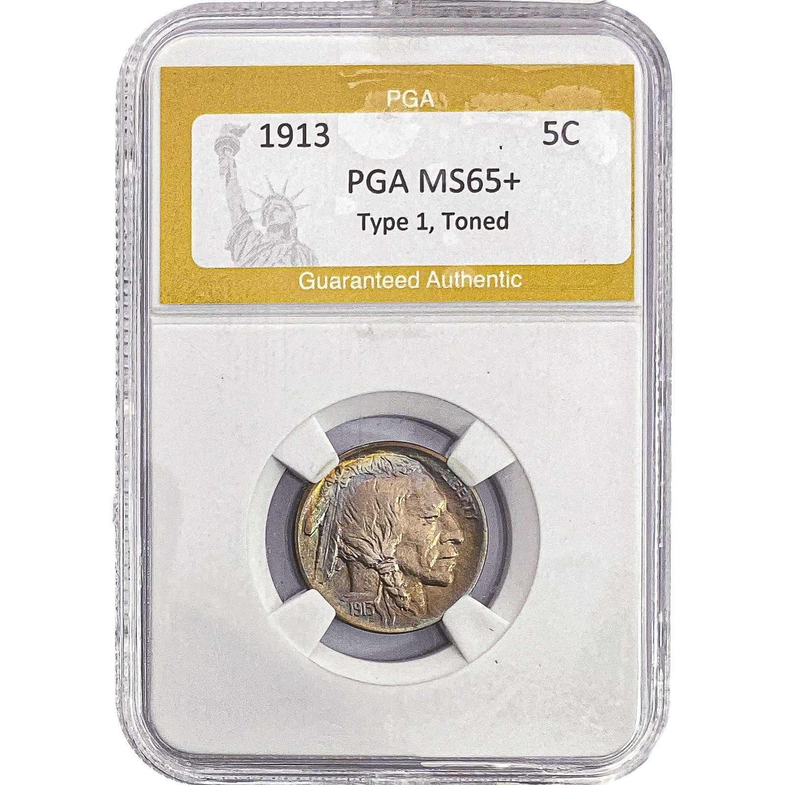 1913 Buffalo Nickel PGA MS65+ Type 1, Toned: 1913 Buffalo Nickel PGA MS65+ Type 1, Toned