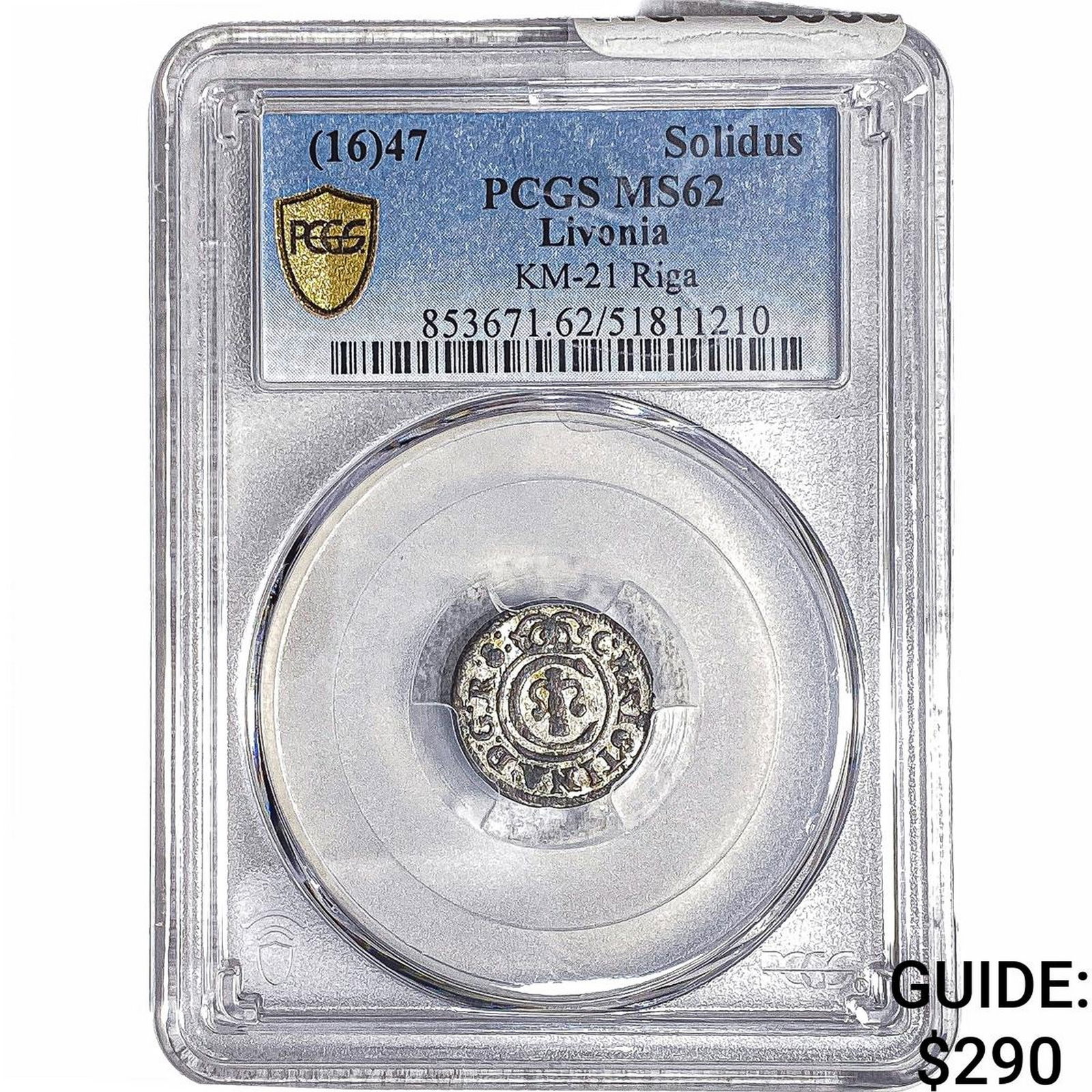 1647 Livonia Silver Solidus PCGS MS62: 1647 Livonia Silver Solidus PCGS MS62