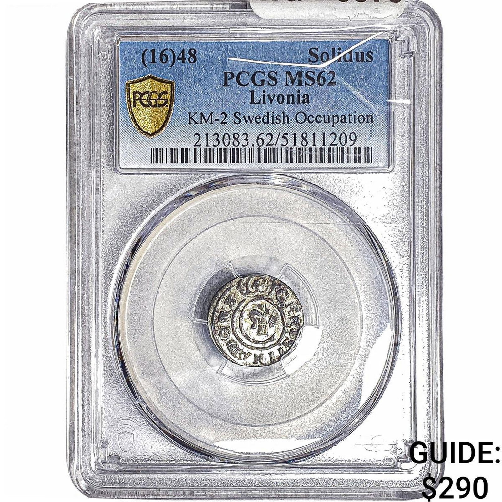 1648 Livonia Silver Solidus PCGS MS62: 1648 Livonia Silver Solidus PCGS MS62