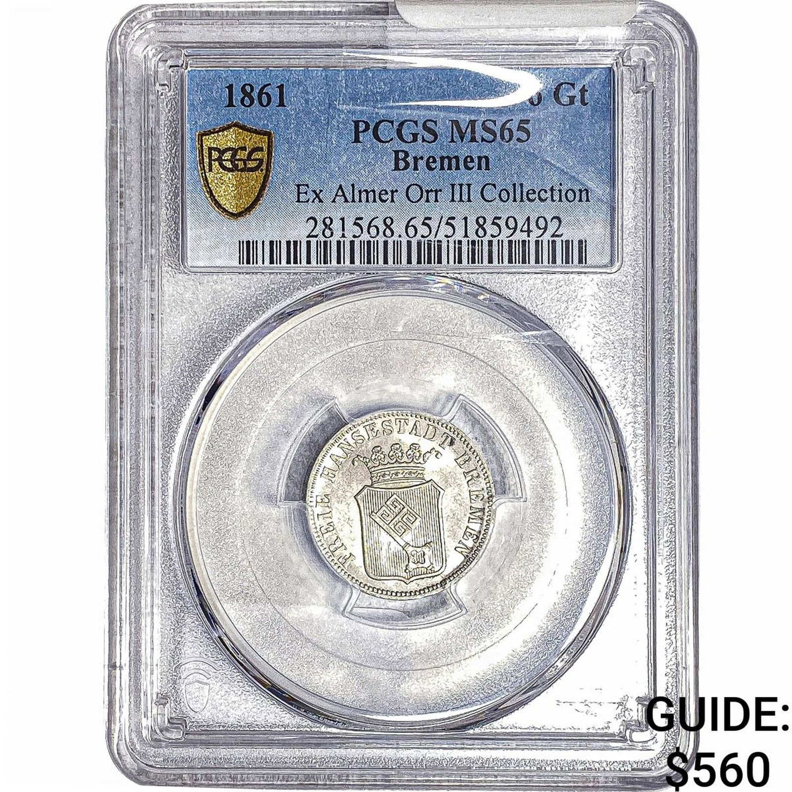 1861 Bremen 6 Silver Grote PCGS MS65: 1861 Bremen 6 Silver Grote PCGS MS65