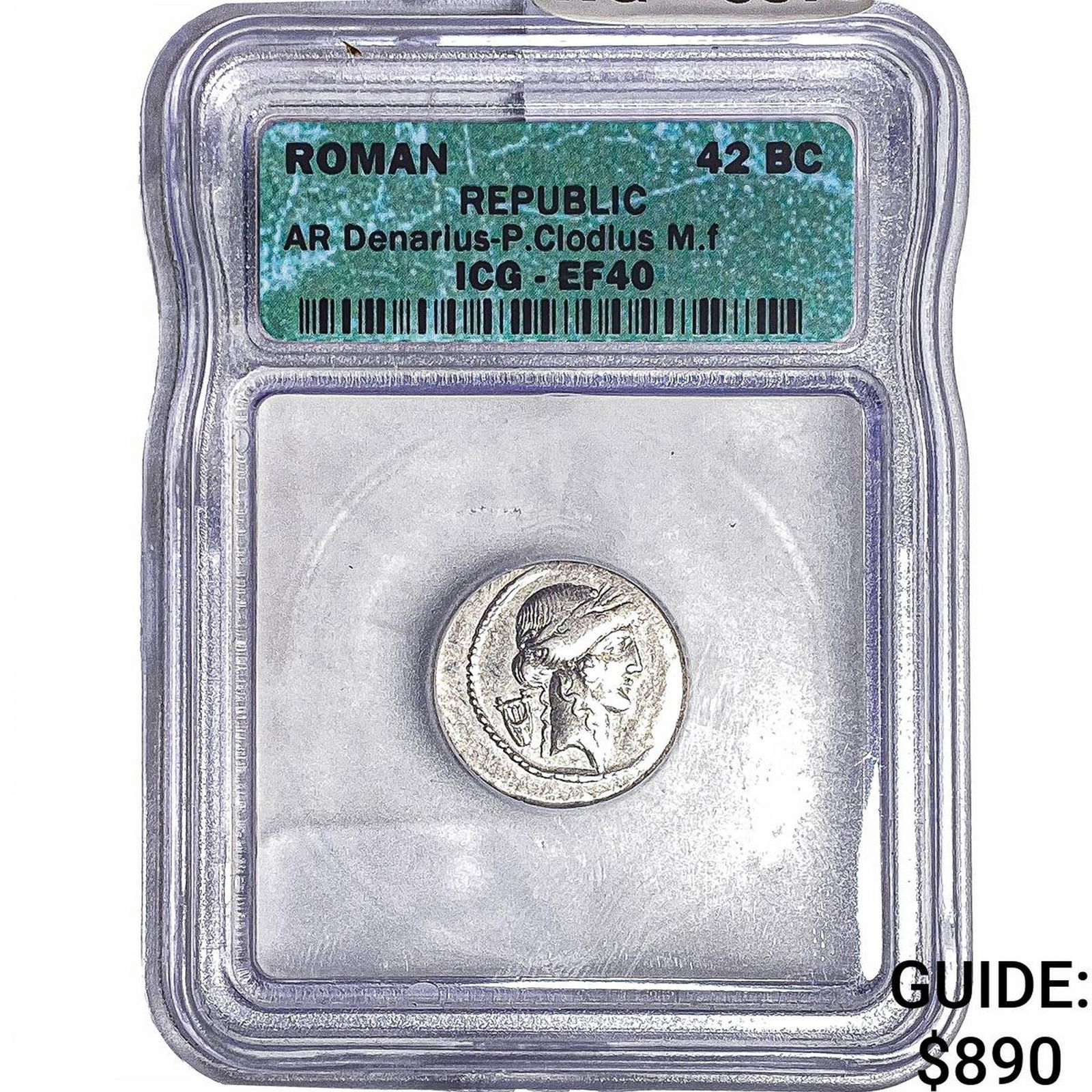 42 BC Roman Republic P.Clodius M.f. Silver Denarius ICG EF40: 42 BC Roman Republic P.Clodius M.f. Silver Denarius ICG EF40