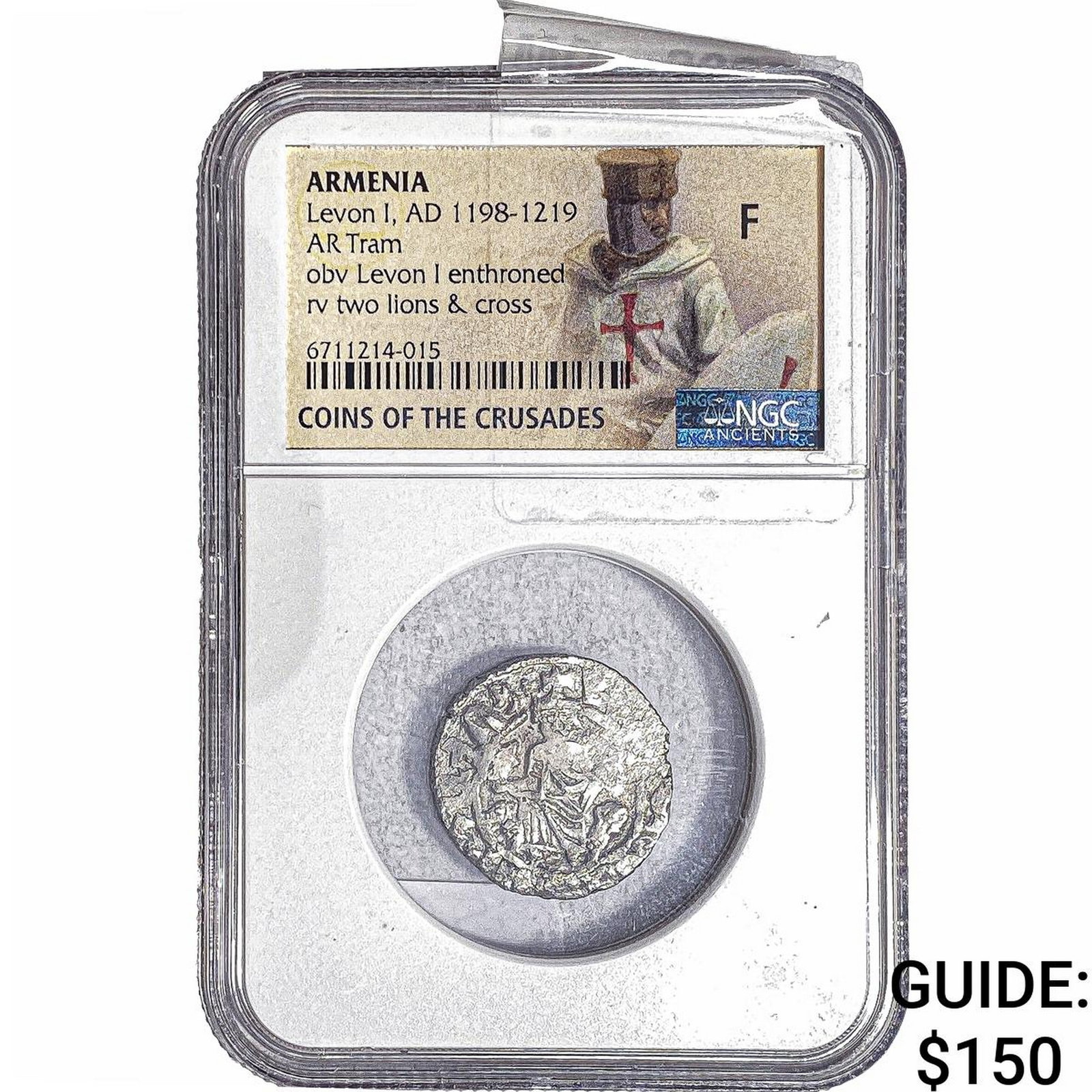 Medieval Armenia Crusader Levon I 1198-1219 Silver Tram NGC F: Medieval Armenia Crusader Levon I 1198-1219 Silver Tram NGC F