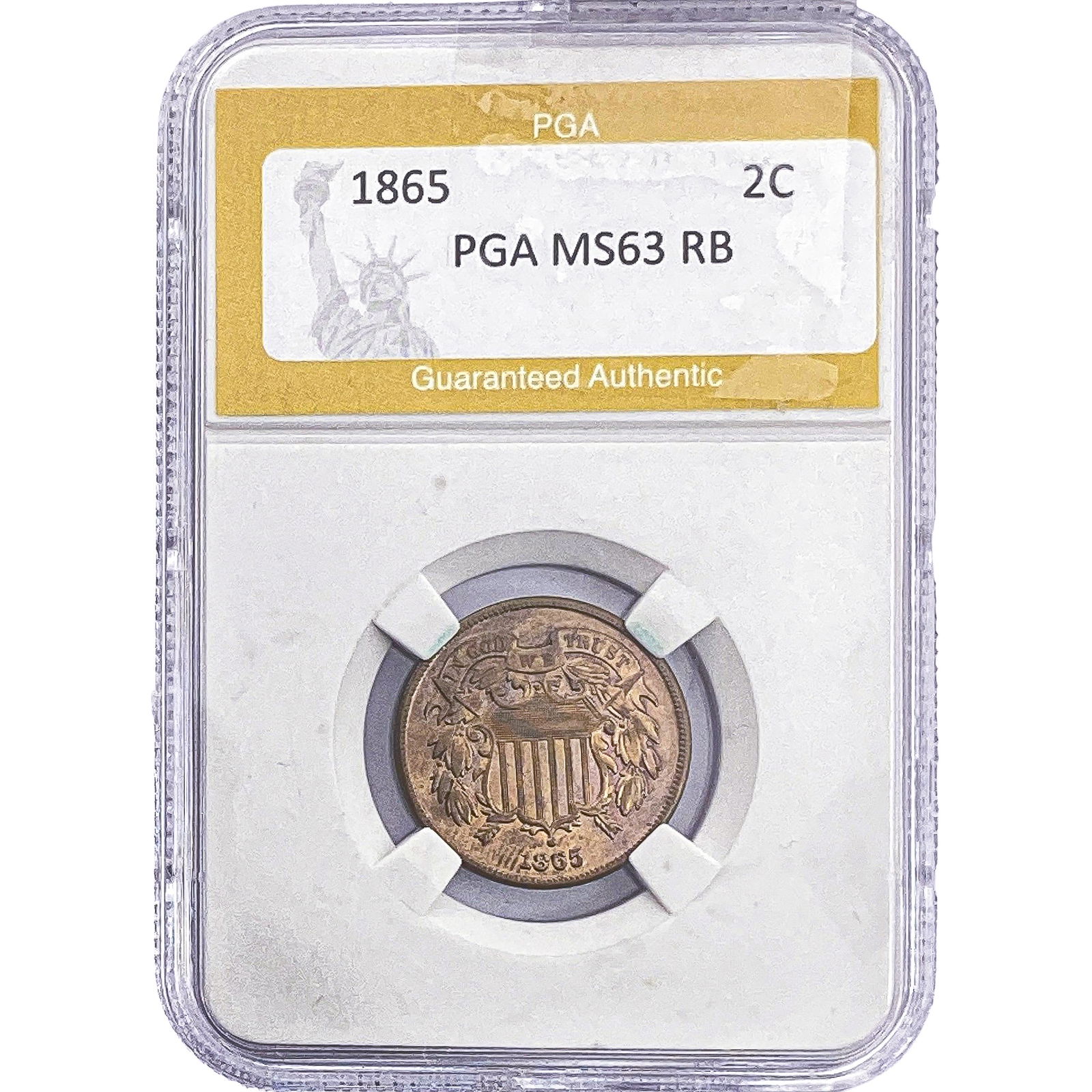 1865 Two Cent Piece PGA MS63 RB (1 of 2)